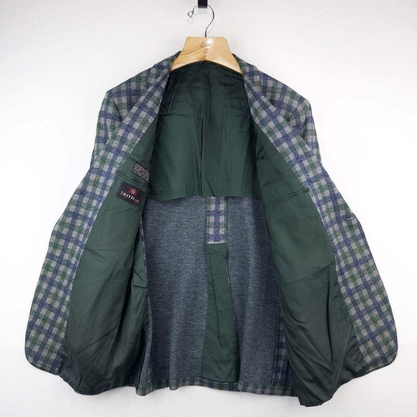 70’s Vtg Izod Tartan Plaid Wool Sport Coat Blazer Jacket 40R Blue Green USA
