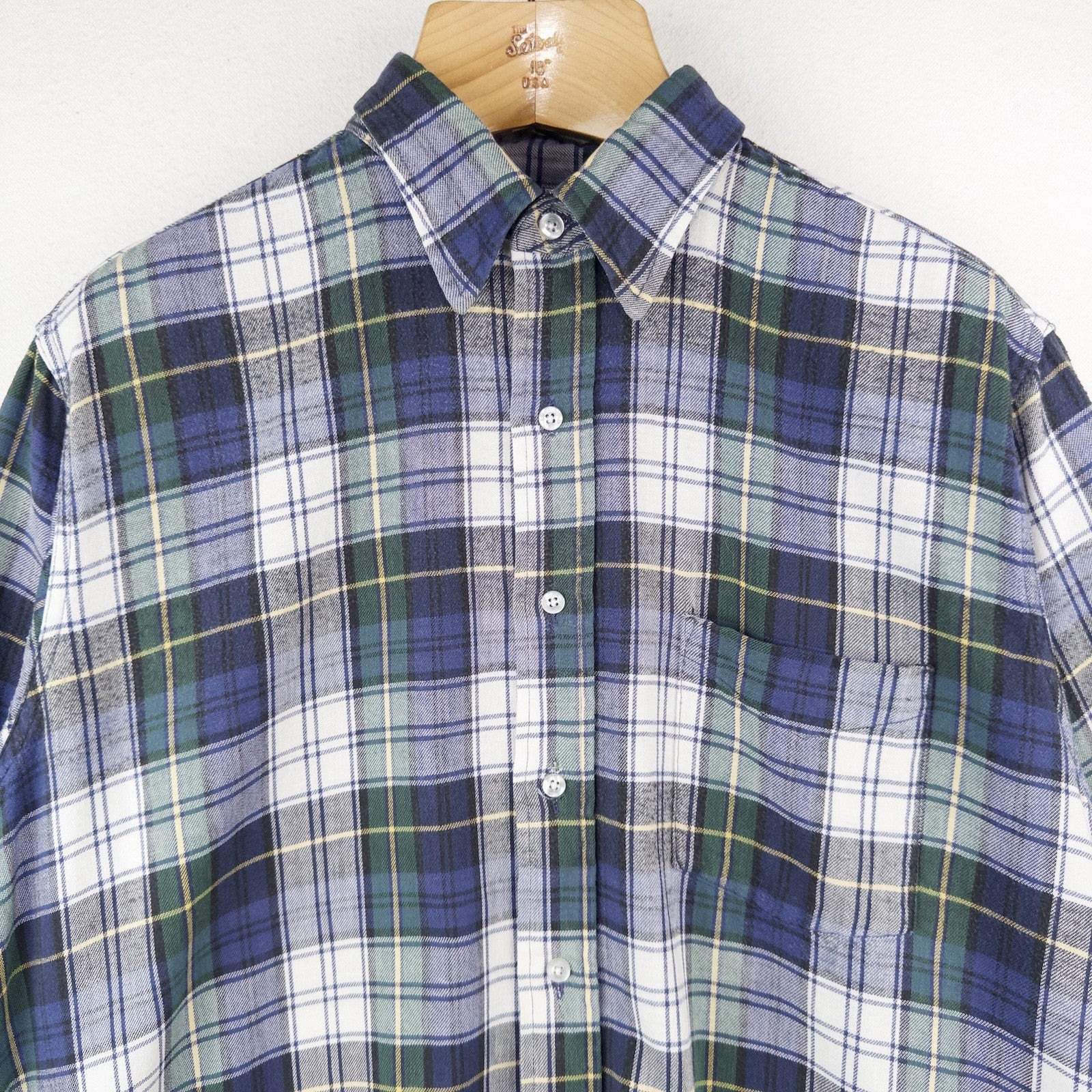80’s Vtg LL Bean Mens XL Blue Green Scotch Plaid Flannel Shirt USA *Distressed