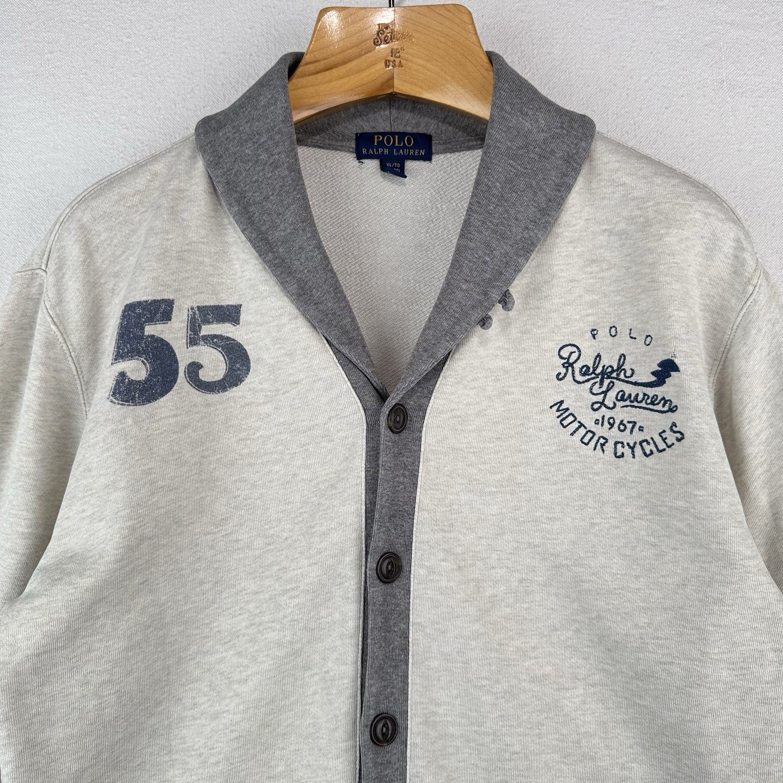 Polo Ralph Lauren Youth XL 18-20 Gray Cardigan French Terry RL Motorcycles