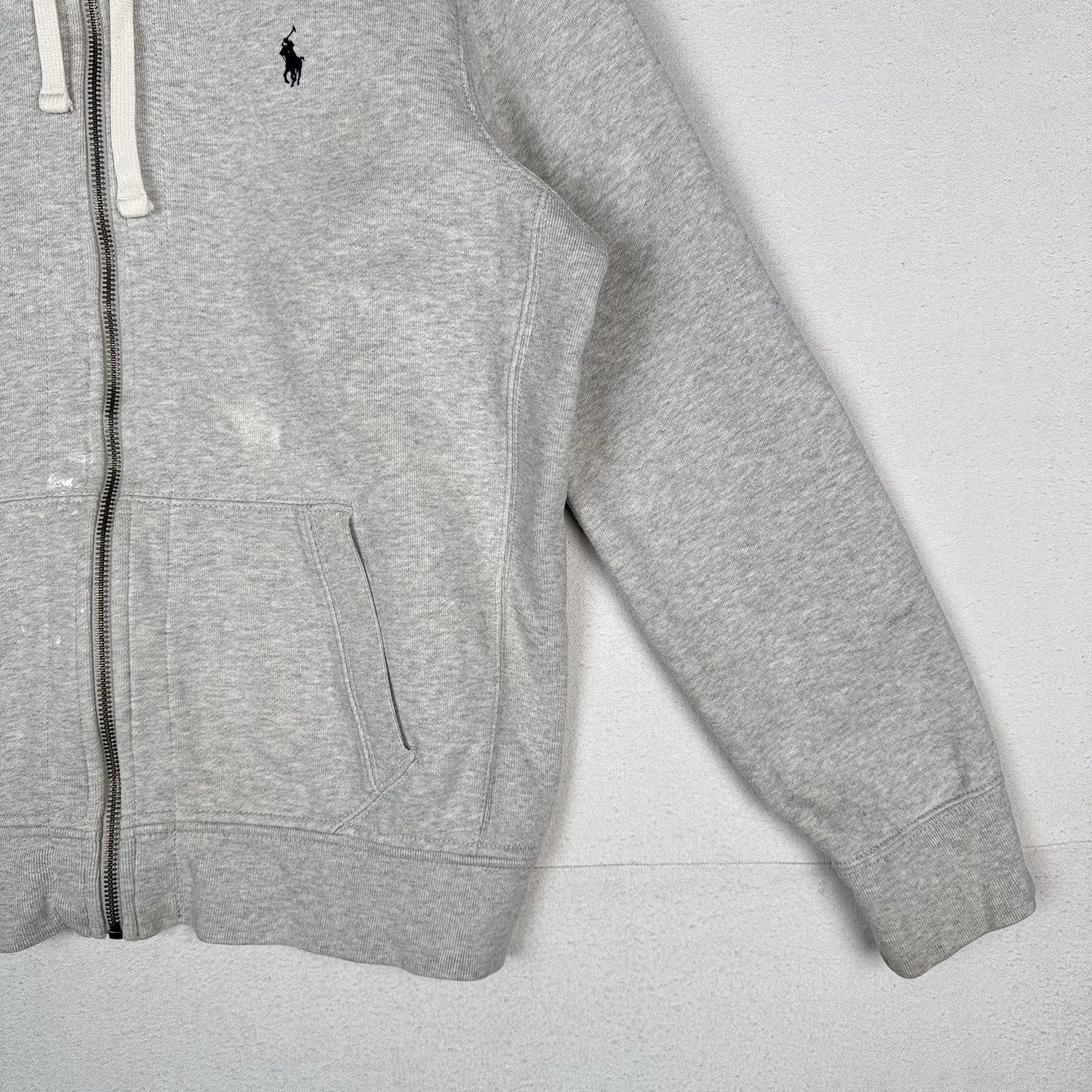 Vintage Polo Ralph Lauren Hoodie Men’s XL Gray Thermal Hood Full Zip Distressed