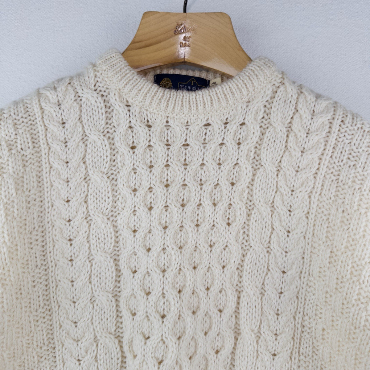 80’s Vtg Tivoli Aran Childs 8/10 Wool Sweater Chunky Cable Knit Fisherman Cream