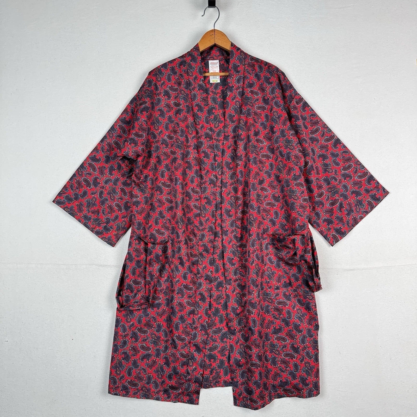 Vintage 80s St Michael Red Paisley Dressing Gown Robe Smoking Jacket Mens Medium
