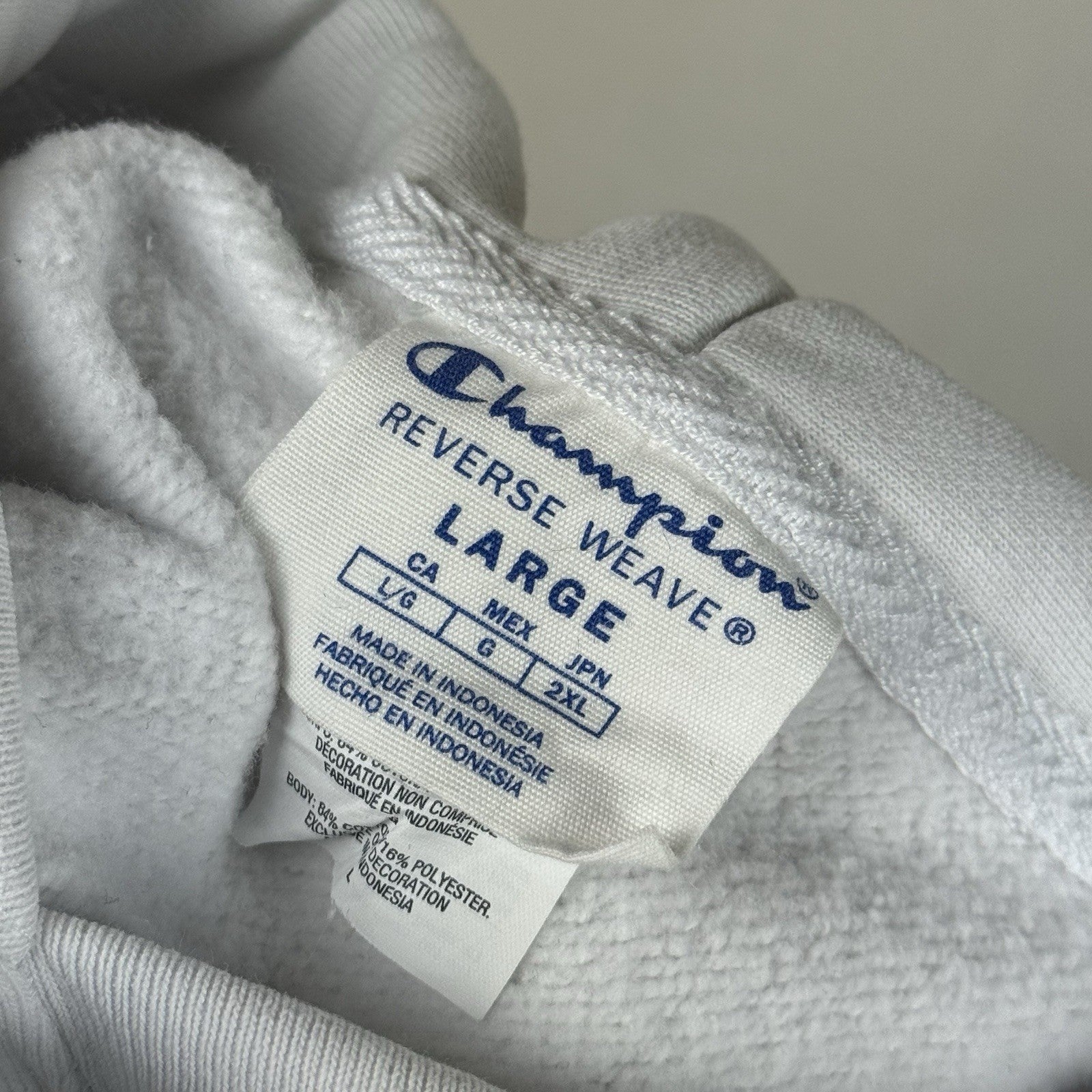 Vintage Champion USA Reverse Weave White RWSS Hoodie Sweatshirt Adult Size L