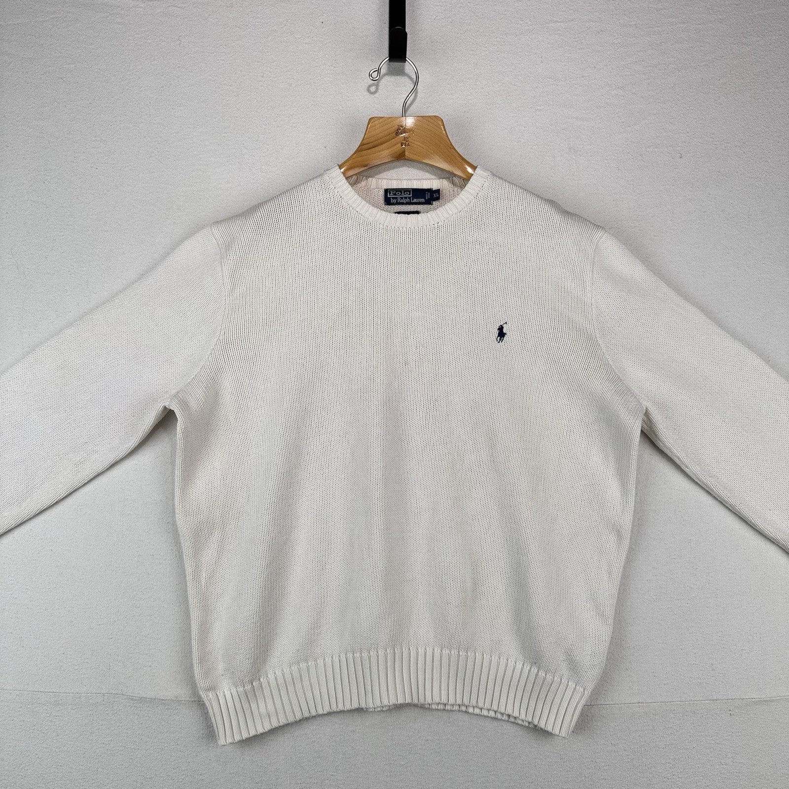 90’s Vintage Polo Ralph Lauren Men’s XL White Cotton Knit Crewneck Sweater *Read