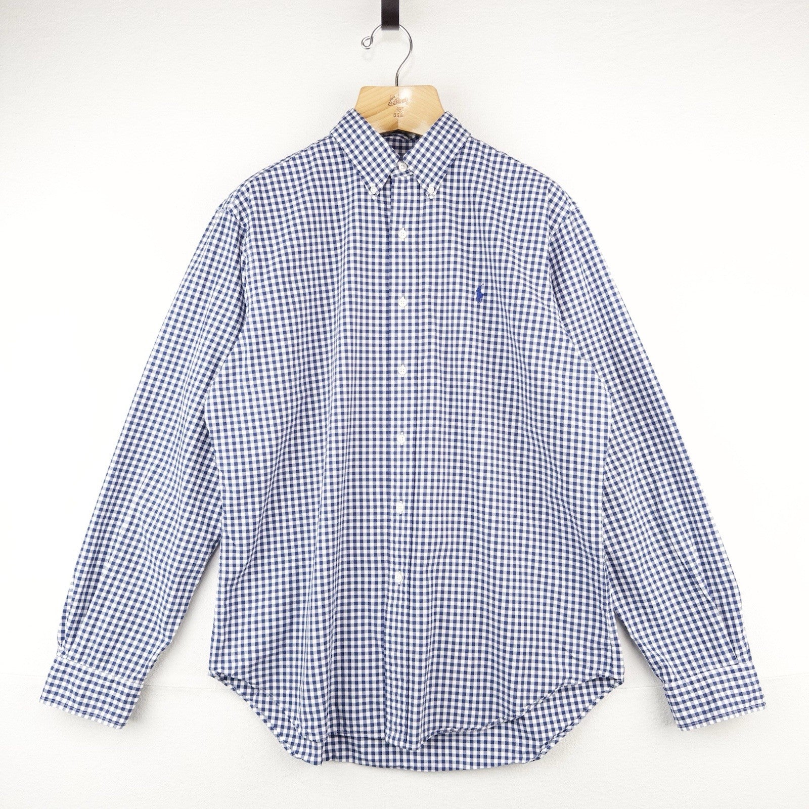 90’s Vintage Ralph Lauren Men's M Blue Gingham Check Button Down Shirt