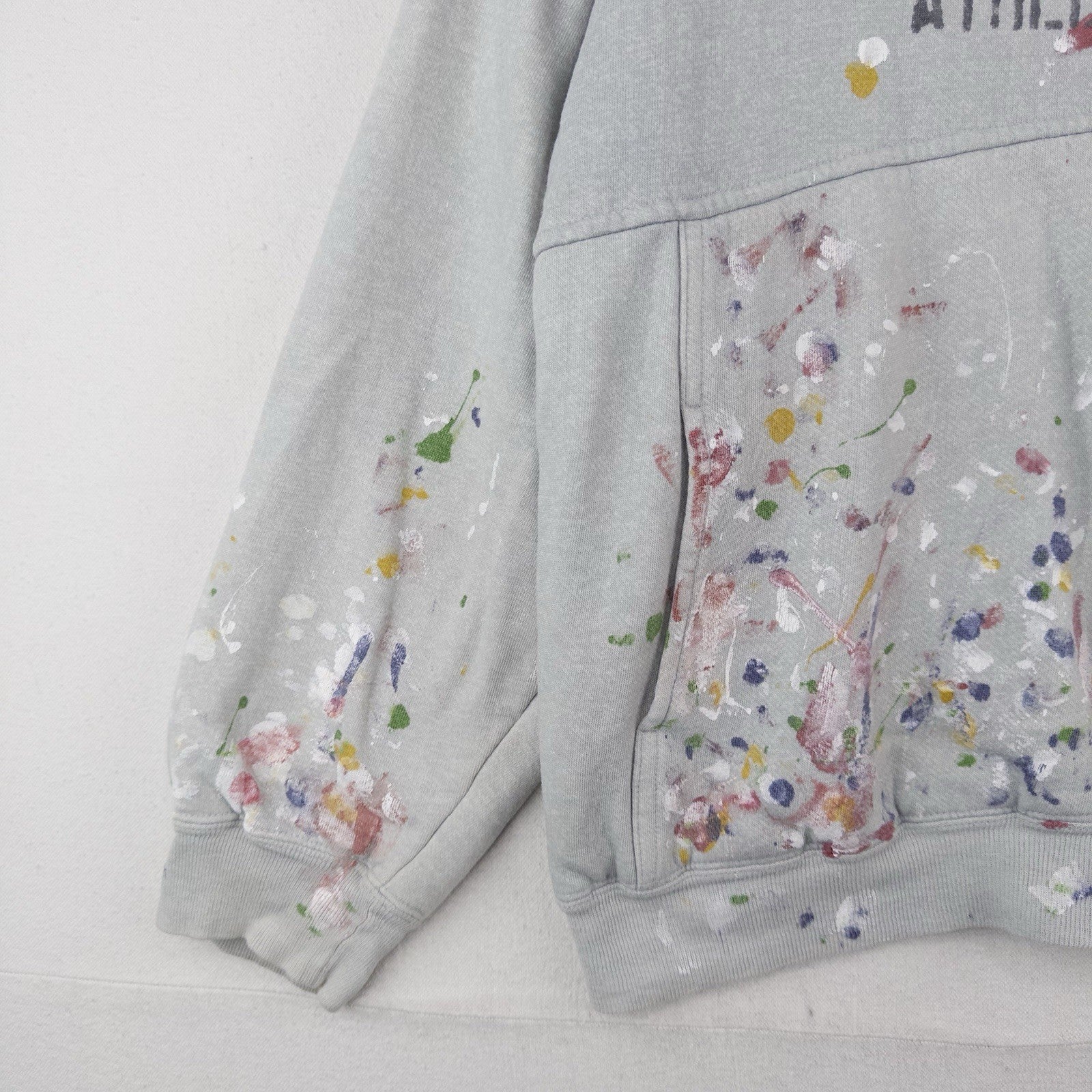 Vtg Kindan Blvd. Athletic Dept Stencil Painted Thermal Lined Hoodie Grey Medium