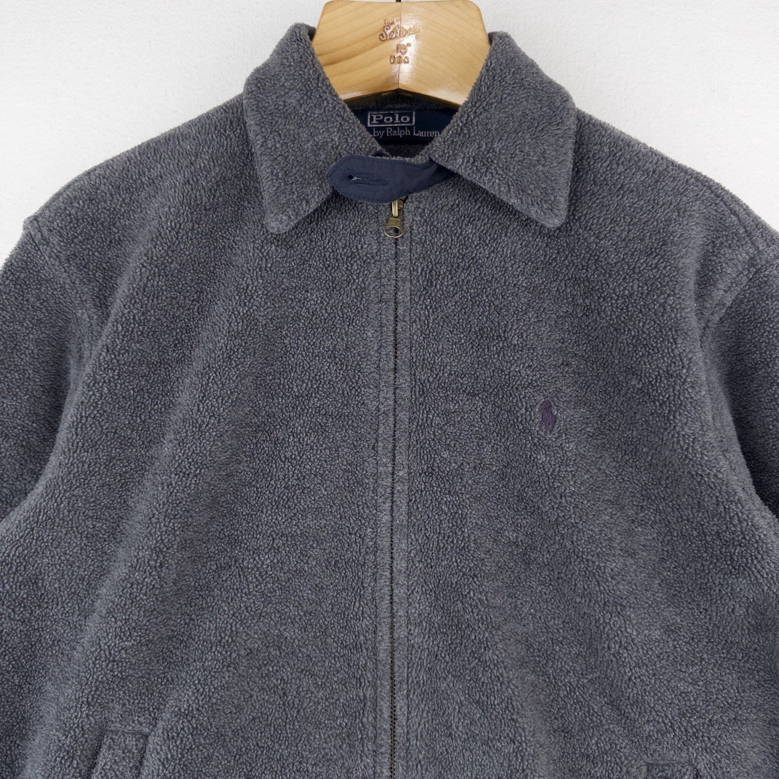 90’s Vtg Polo Ralph Lauren Men’s S Fleece Chin Strap Harrington Jacket Gray