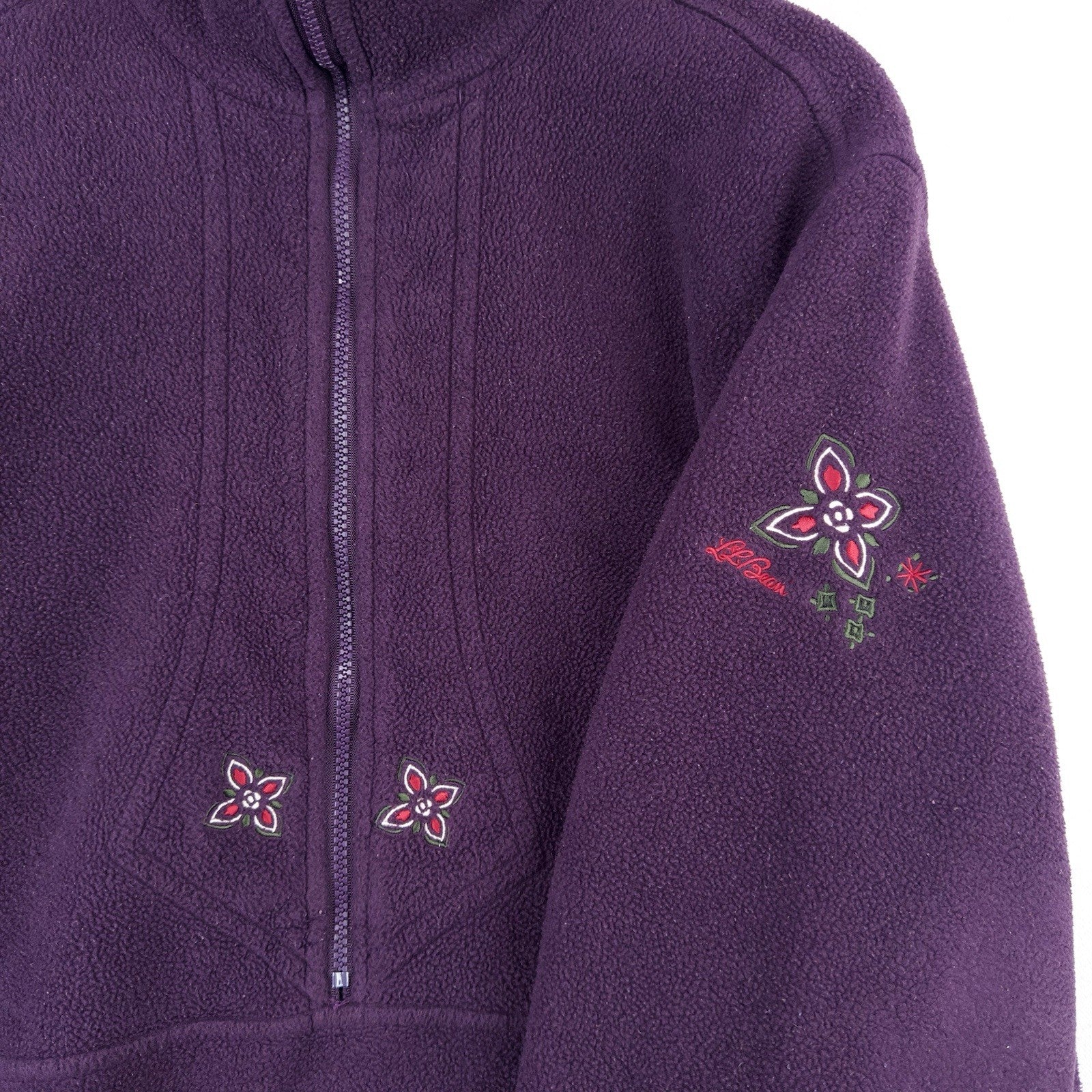 80’s Vtg LL Bean Embroidered Lined Fleece 1/4 Zip Jacket Purple Women’s XL