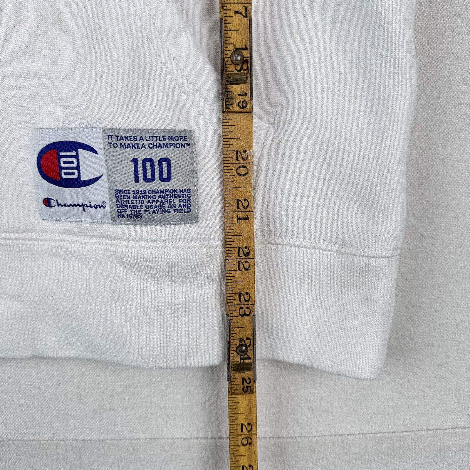Champion White Century Collection C100 Chenille Logo Hoodie Men’s Small *Read