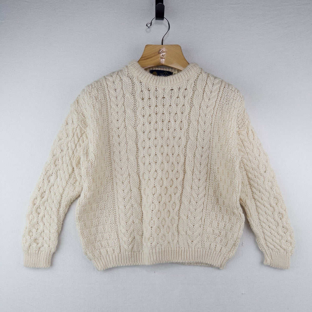 80’s Vtg Tivoli Aran Childs 8/10 Wool Sweater Chunky Cable Knit Fisherman Cream