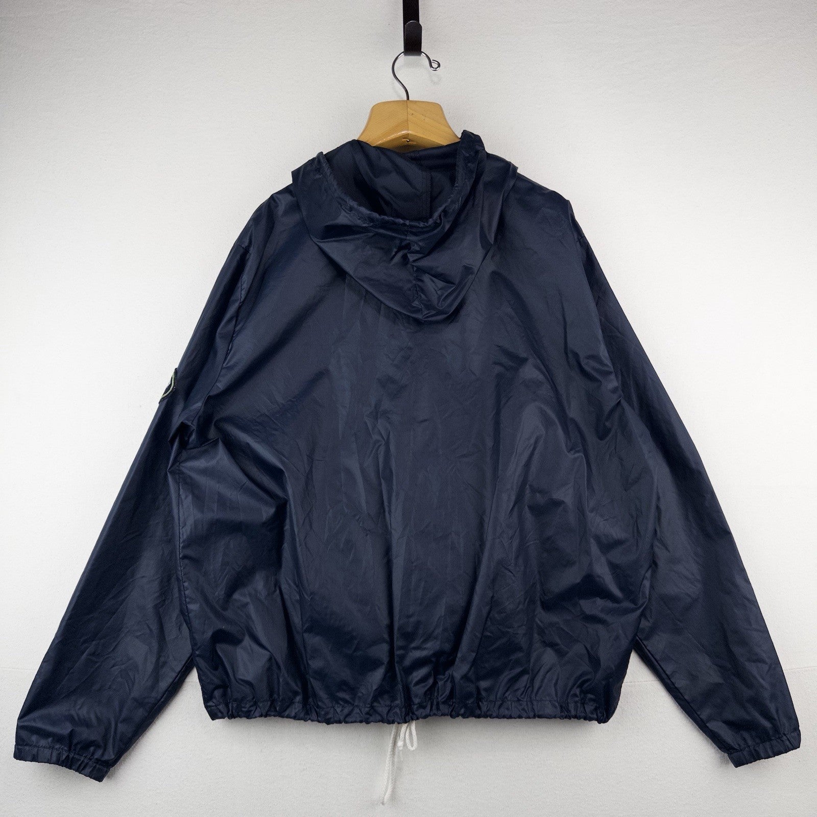 80’s Vtg Lacoste Izod Men’s XL Packable Rain Jacket FannyPack Navy Blue Hooded