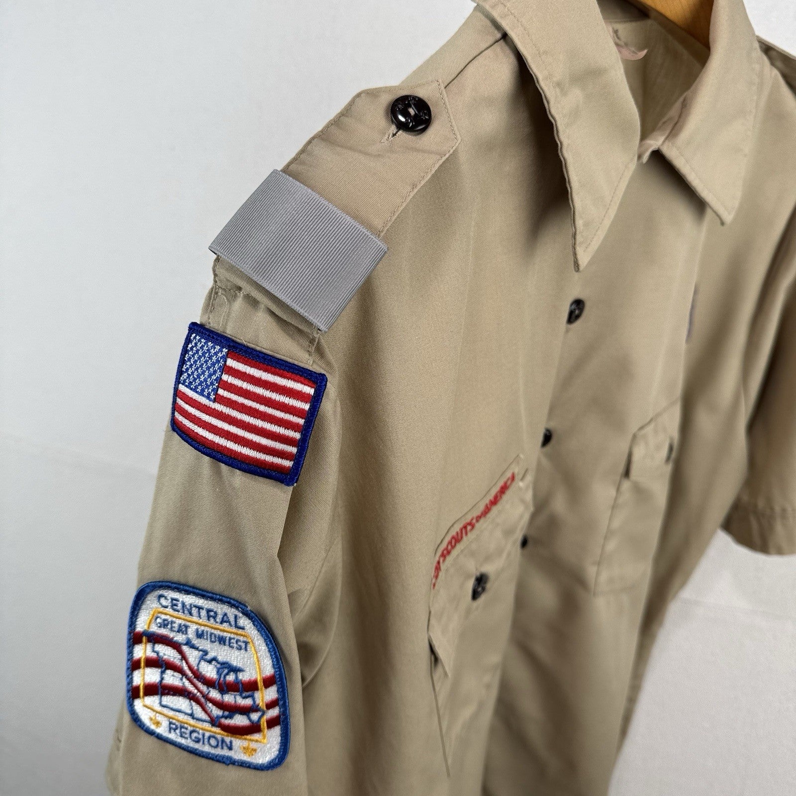 Vtg Boy Scouts of America Shirt Mens L Beige Short Sleeve Made USA Exec *Read