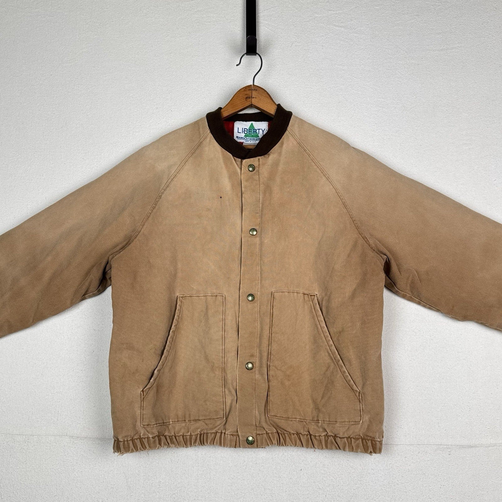 Vintage Liberty Rugged Outdoor Mens M/L Canvas Work Jacket Coat Tan *Distressed