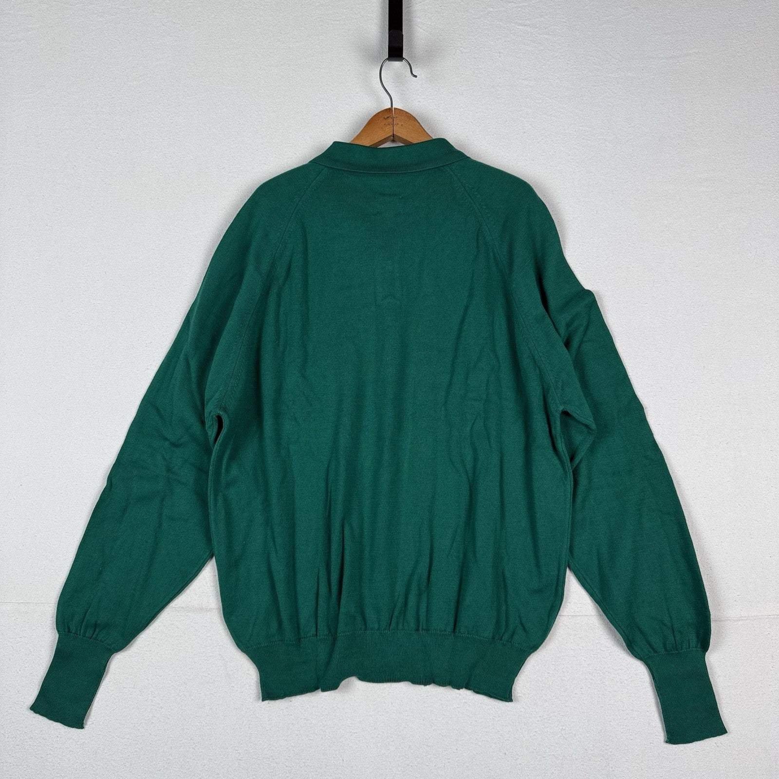 80’s Deadstock 100% Sea Island Cotton Polo Button Long Sleeve Green 2XL Made USA
