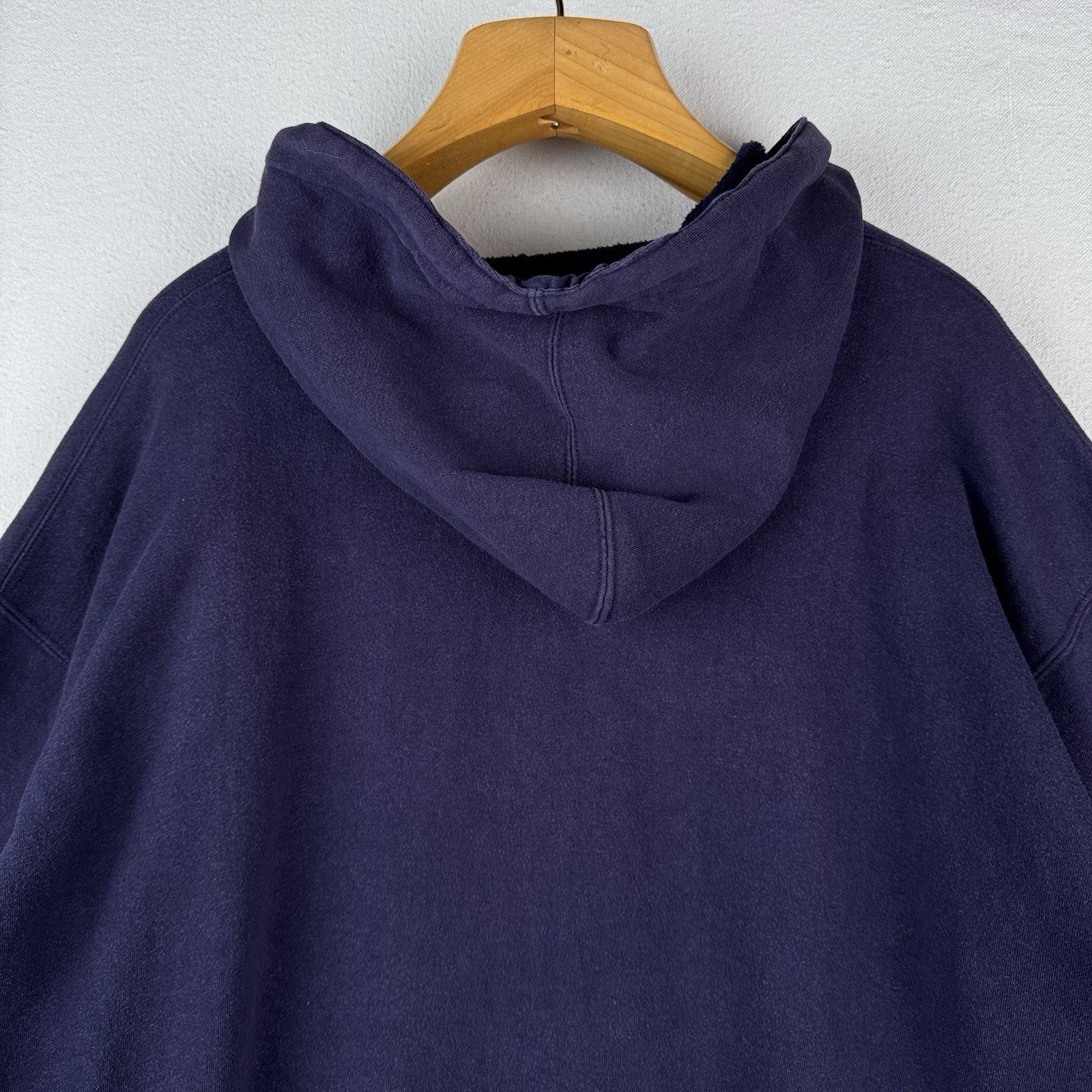 90’s Vtg GAP Athletic Hoodie Men Large Blue Button Drawstring Faded Distressed