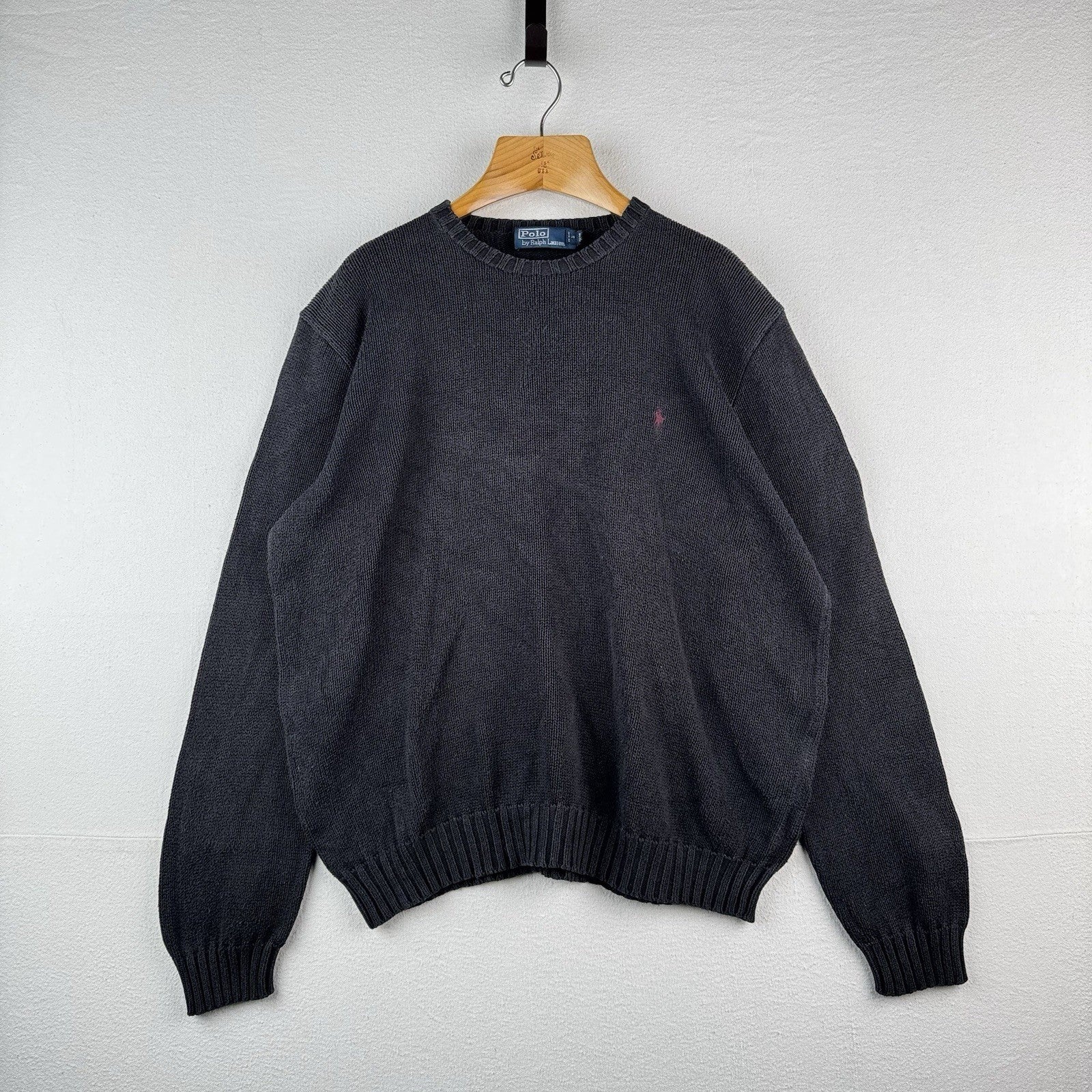 90's Vintage Polo Ralph Lauren Men's XL 100% Cotton Sweater Charcoal Black