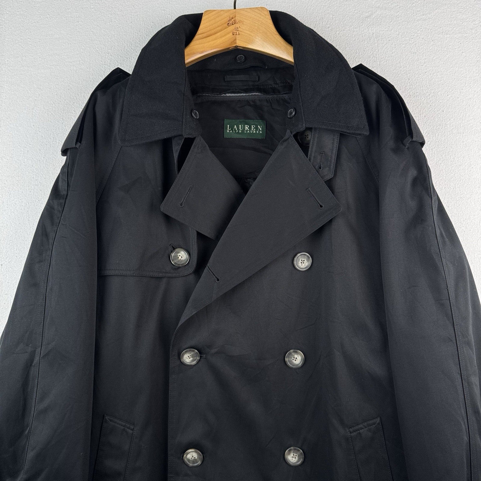 Ralph Lauren Black Trench Coat OverCoat Quilted Cotton Blend Lined Insulated 48R