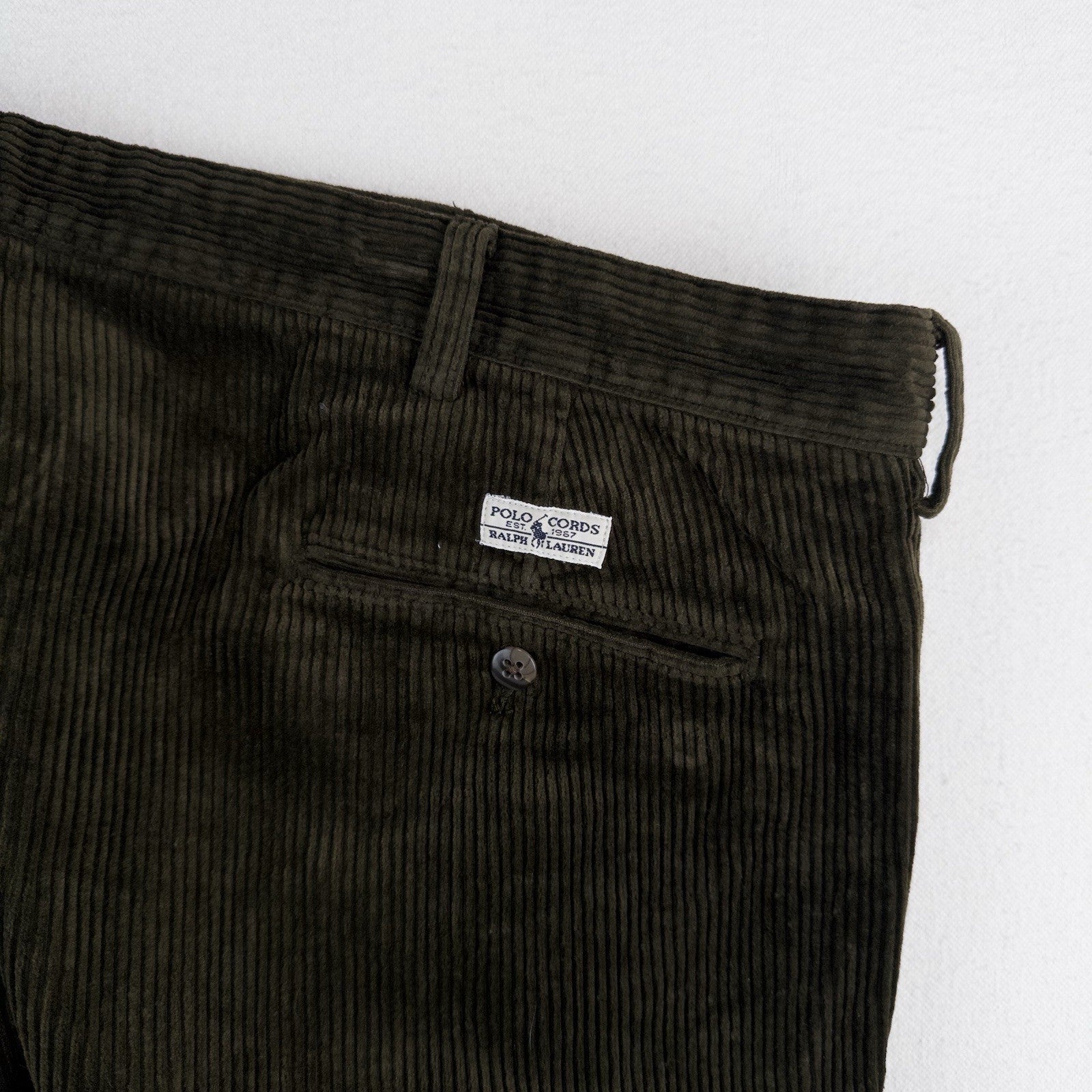 90’s Vtg Polo Ralph Lauren Corduroy Andrew Pant Mens 44x30 Olive Green Wide Wale