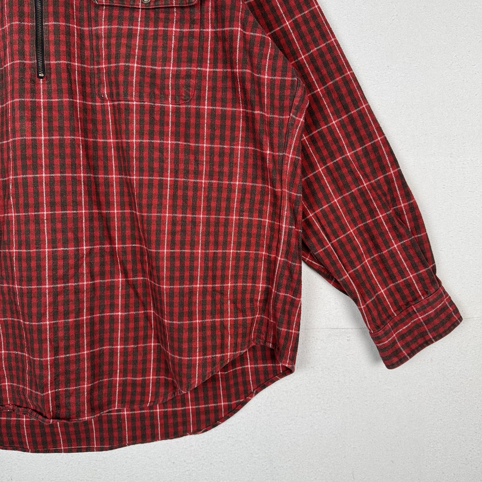 Rare Polo Country Ralph Lauren Red Cotton Flannel Quarter Zip Western Wear XL