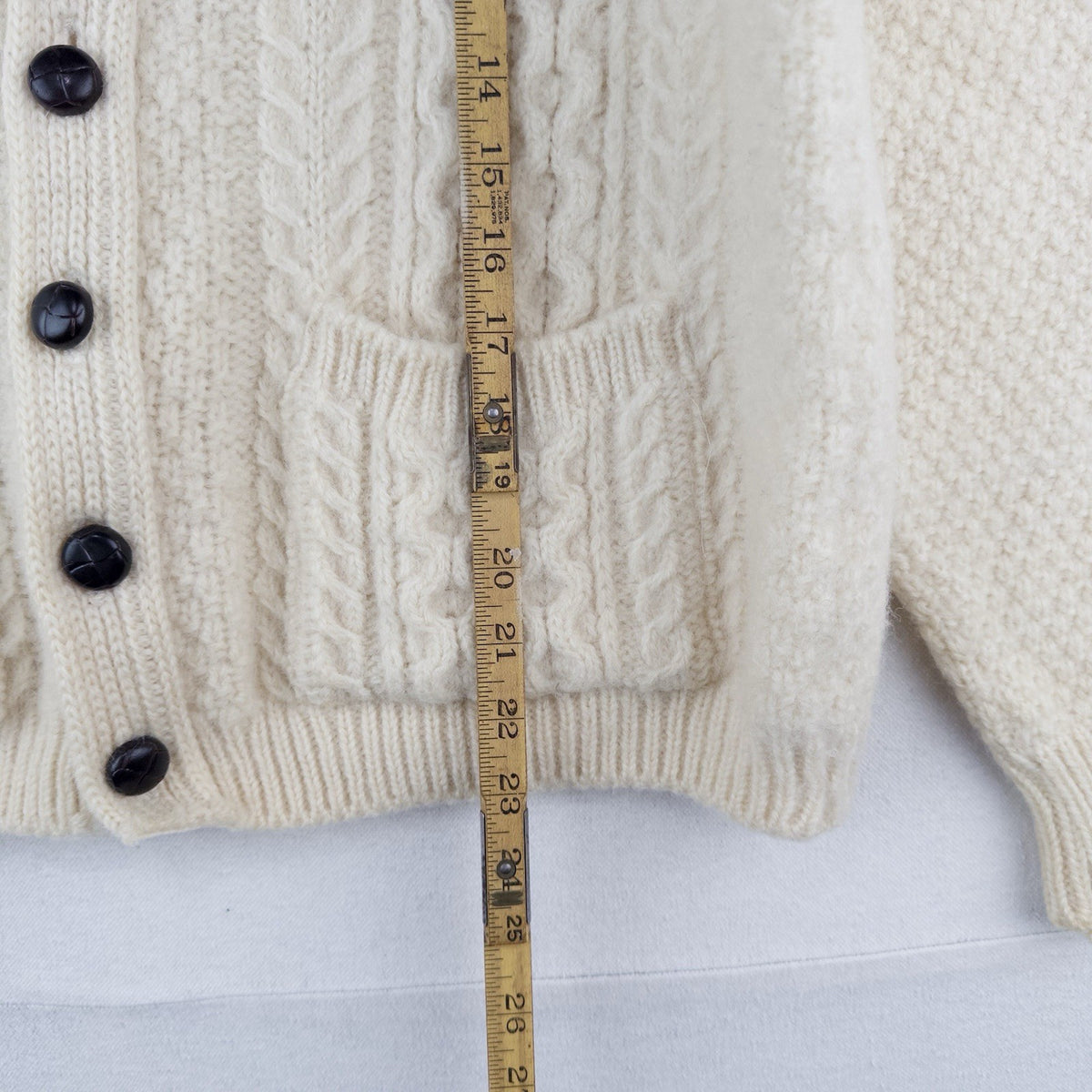 70’s Vtg St Michael Aran Chunky Knit Cardigan Fisherman Wool Cream L *Distressed