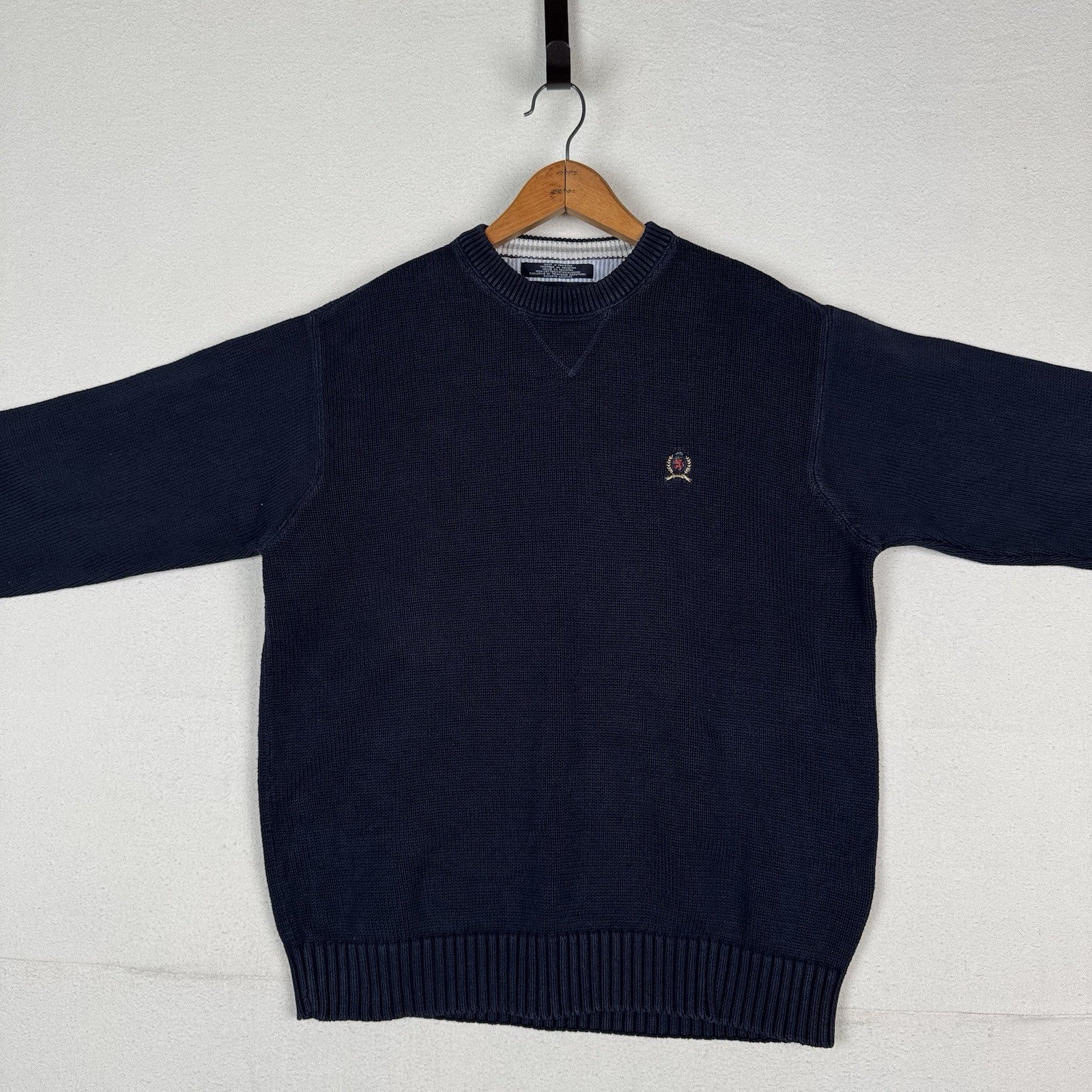 Vintage Tommy Hilfiger Men's Knit Cotton Navy Blue Crewneck Sweater Large