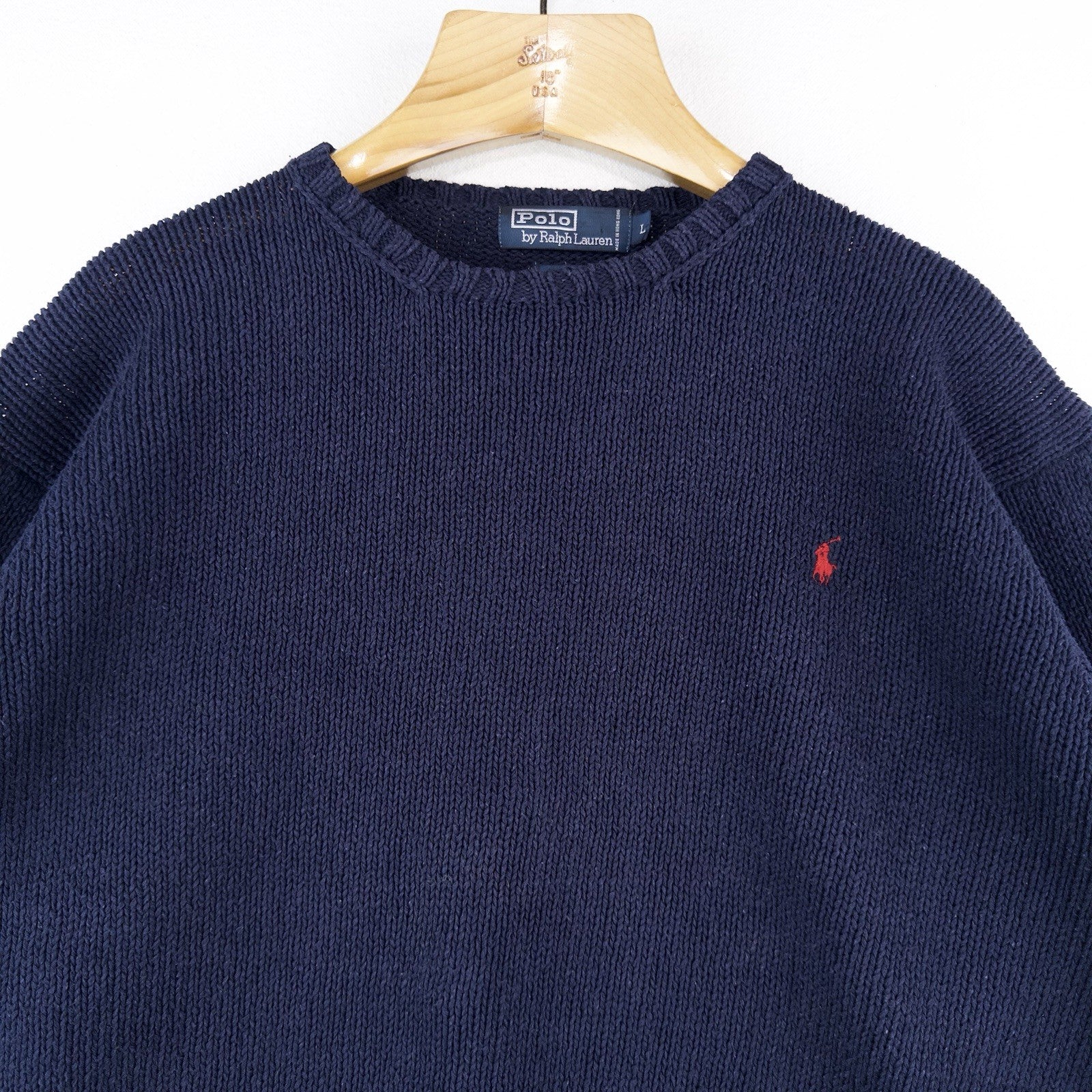 90's Vintage Polo Ralph Lauren Sweater Men's L Navy Blue Crewneck 100% Cotton