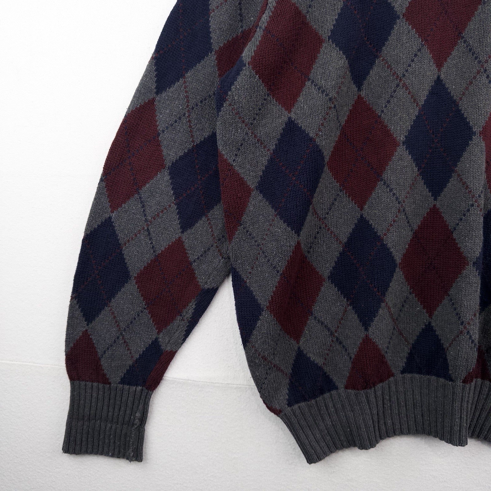 90’s Vtg Polo Ralph Lauren Mens L Argyle 100% Cotton  Collared Sweater Blue Gray