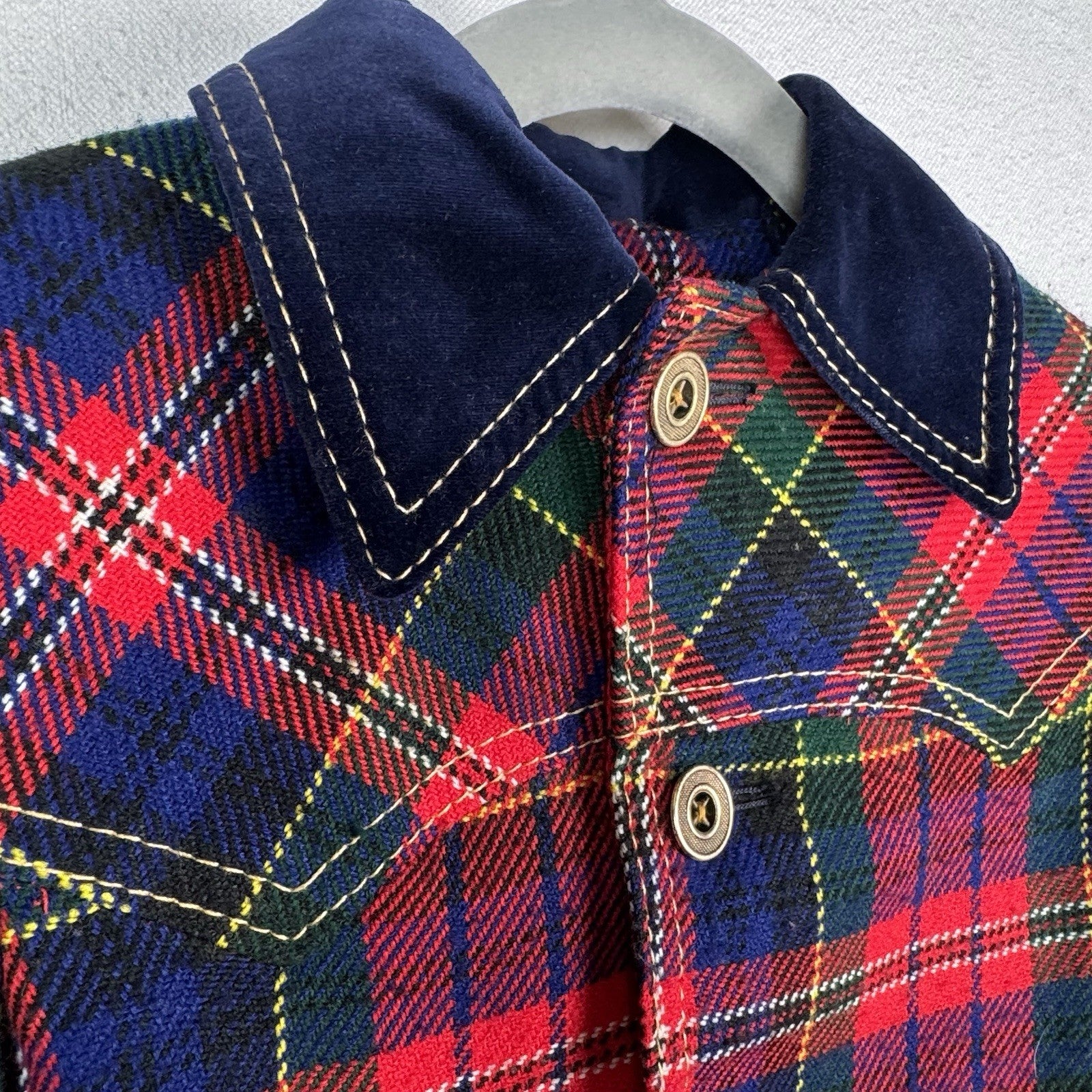 Vintage 60’s 70’s Red Tartan Plaid Car Coat Gold Buttons Made Canada 3T Toddler