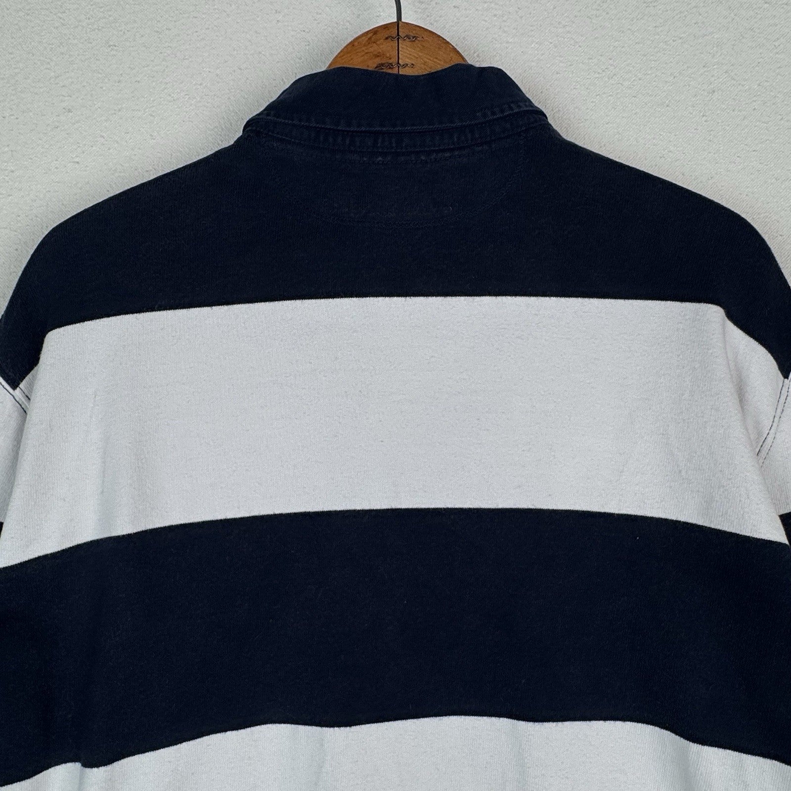 Vintage Polo Ralph Lauren Blue White Striped Rugby Shirt Mens XL
