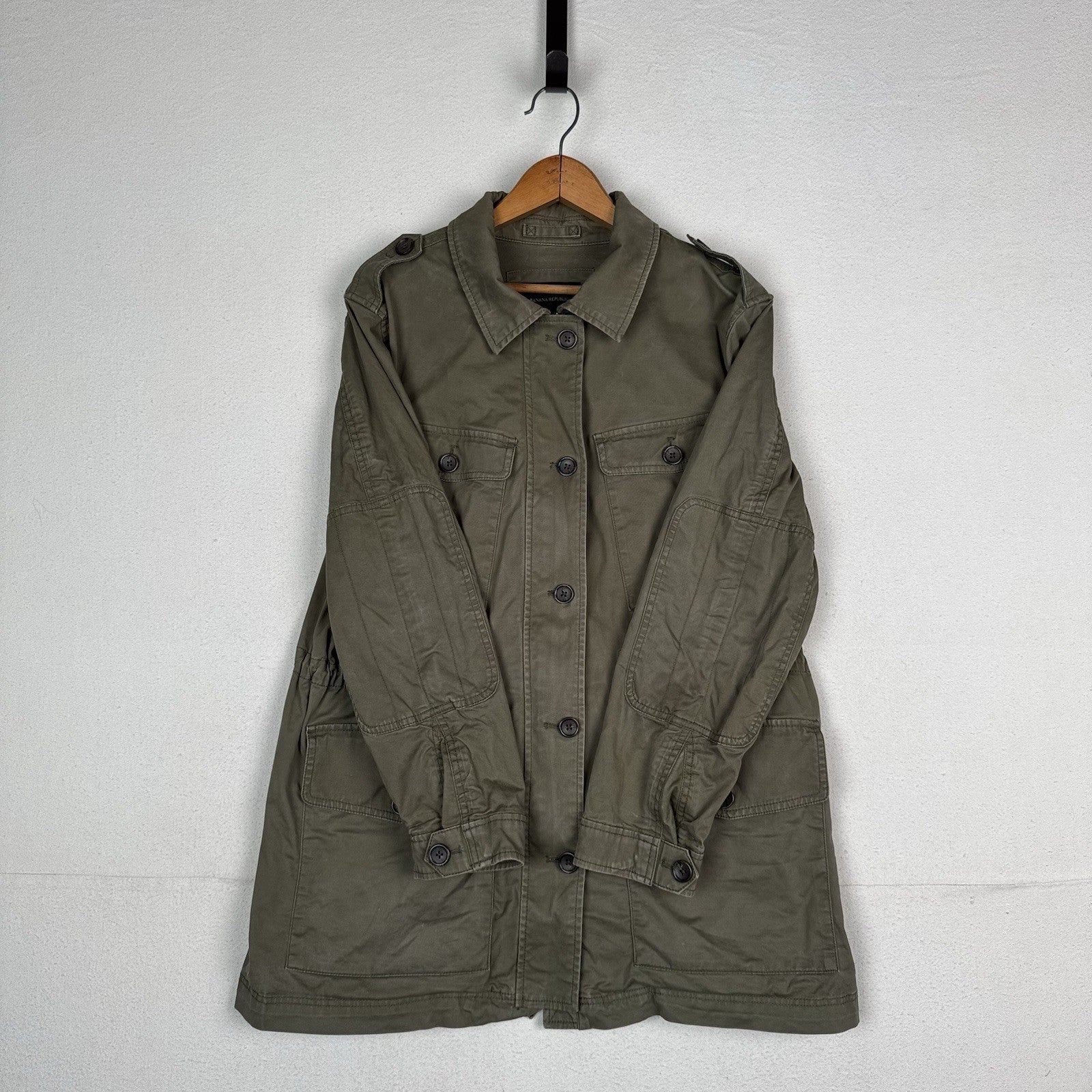Banana Republic Military Jacket Womens XL 4-Pockets Green Cinch Waist *Read