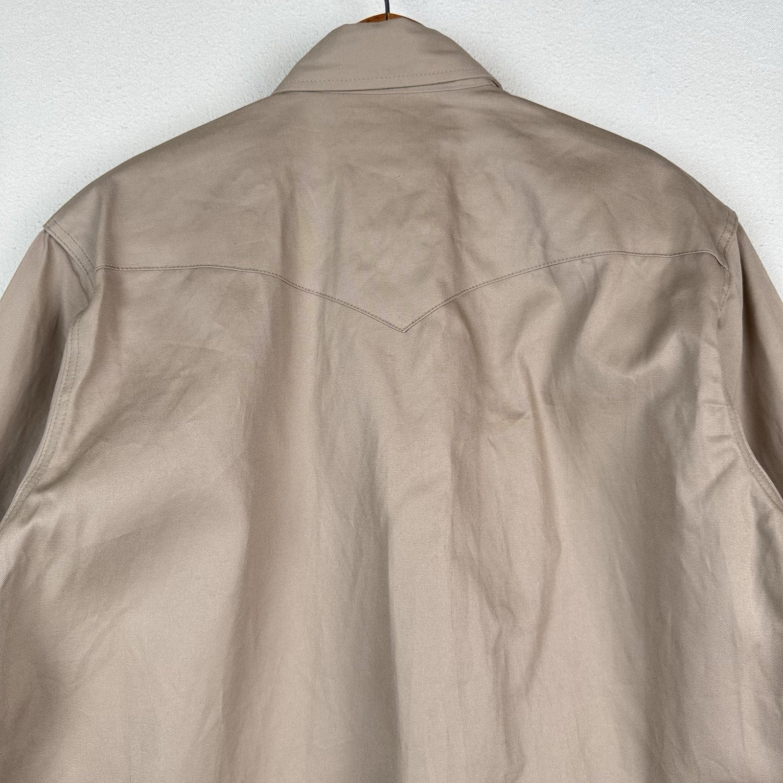 NWT Wrangler Mens Large Western Shirt Beige L/S Pearlsnap Cowboy Work Wear Shirt