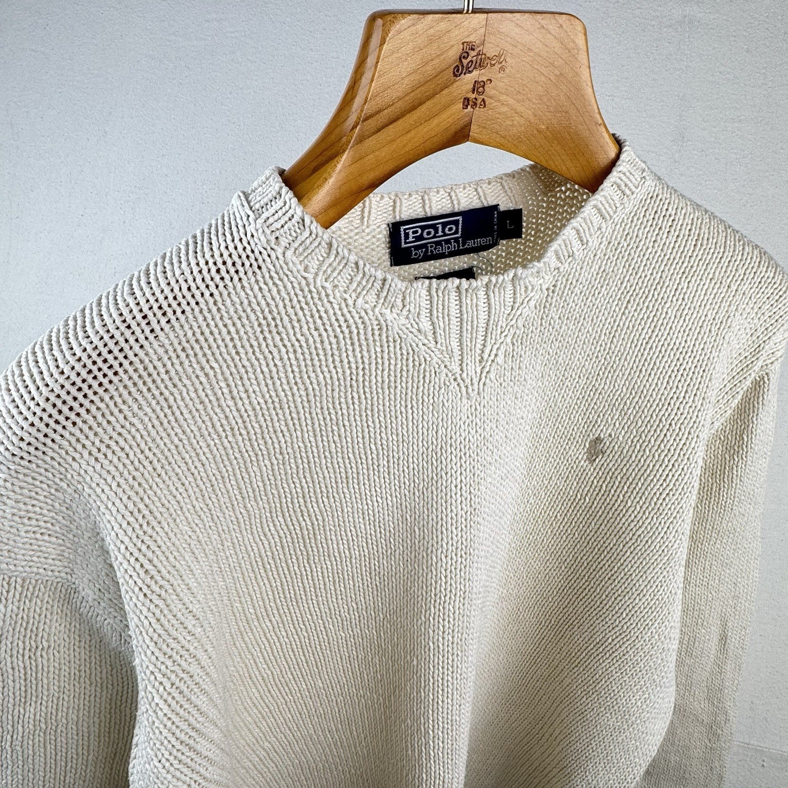 90’s Vintage Polo Ralph Lauren Sweater Men’s Large Ivory Linen Pullover