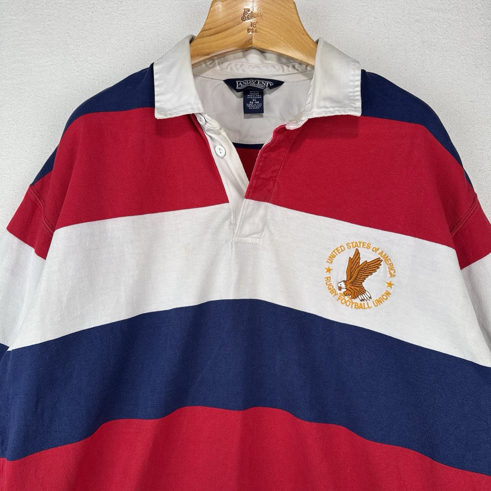 90’s Vtg Lands End USA Rugby Football Union Stripe Shirt Mens XL Made USA *Read