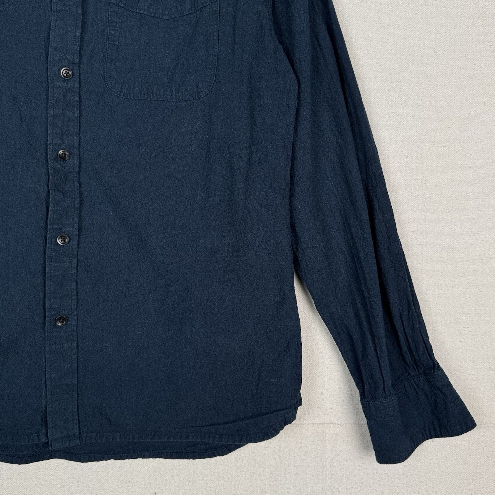 Flint And Tinder Men's Cotton Linen Long Sleeve Shirt  in Washed Navy Large