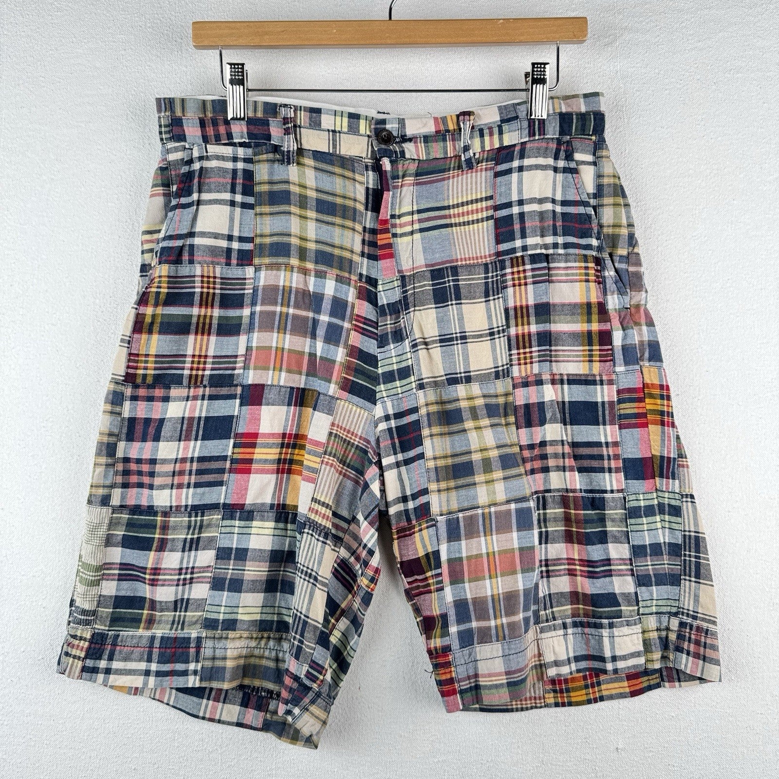 Vintage Polo Ralph Lauren Madras Plaid Shorts Mens 32 Patchwork 7”