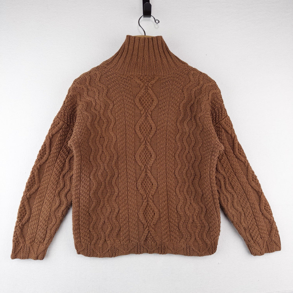 Cambridge Dry Goods Brown Cable Knit Wool Shawl Collar Sweater Women’s Small