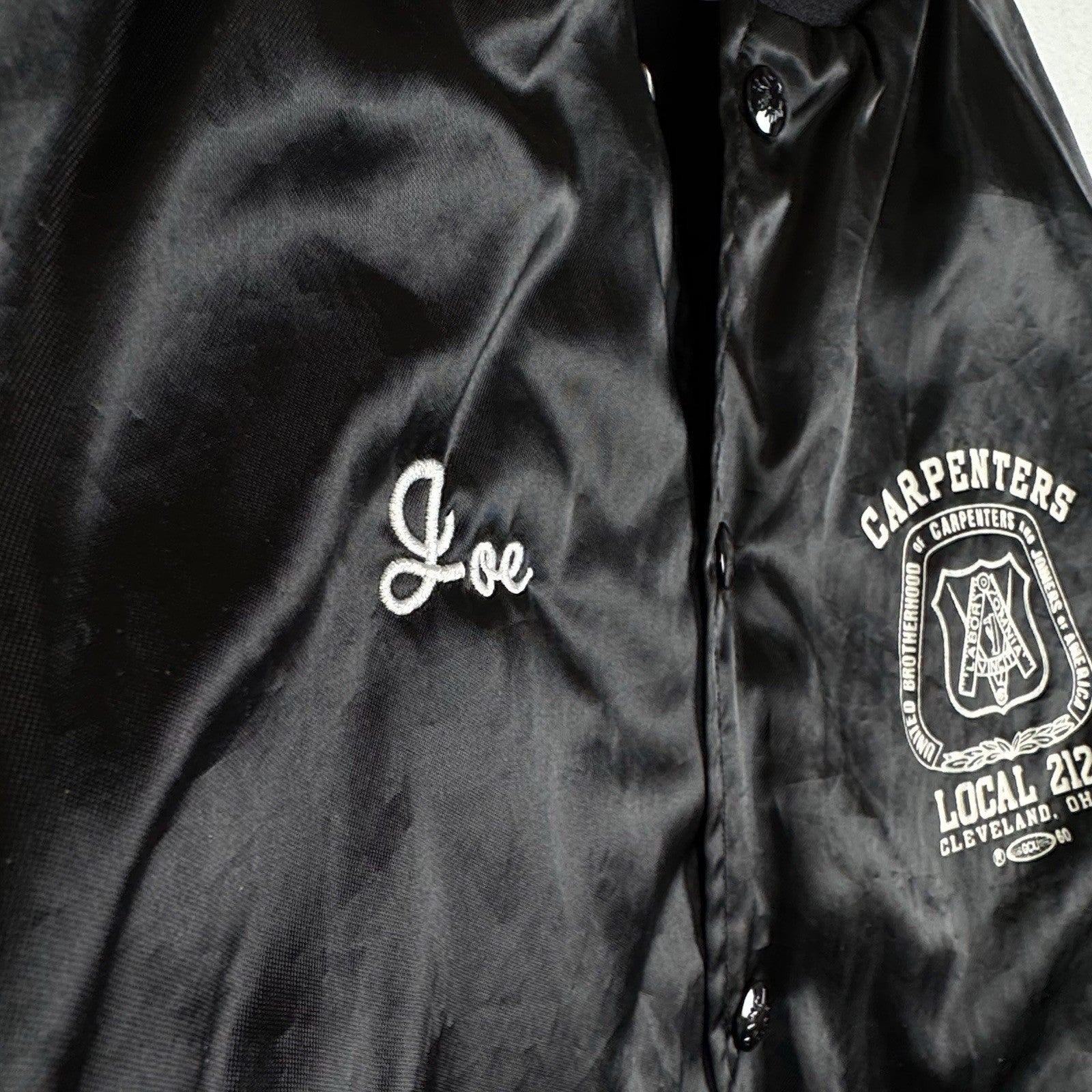 Vtg United Brotherhood Of Carpenters Local 212 XL Black Satin Jacket Made In USA