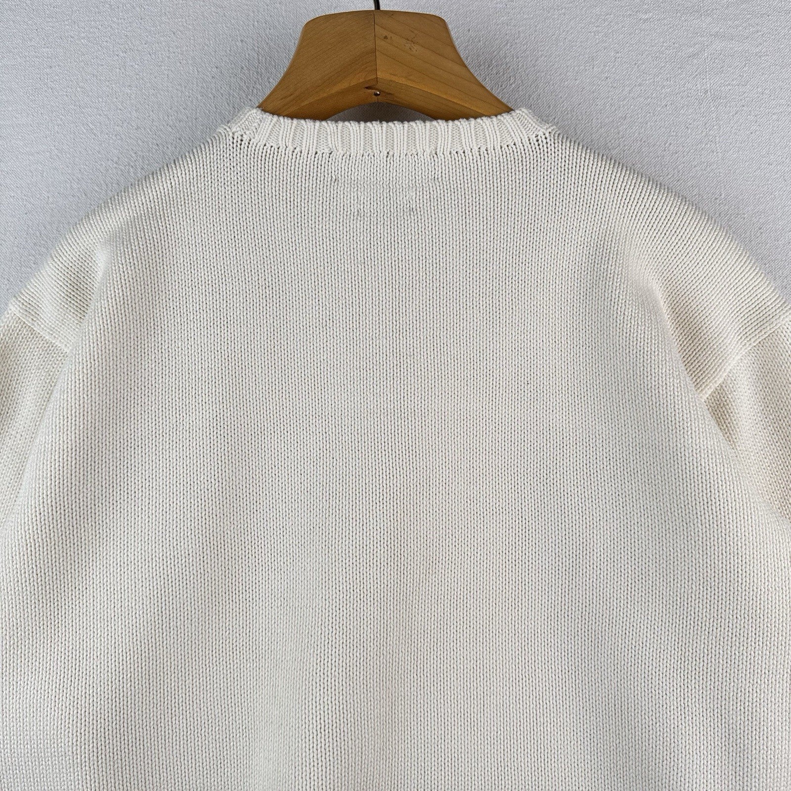 90’s Vtg Polo Ralph Lauren Sweater Men's XL Cream 100% Cotton Crewneck Navy Pony