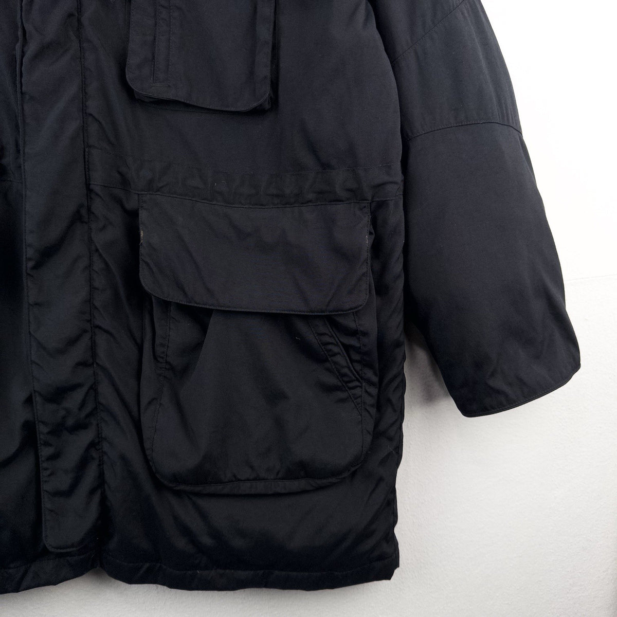90’s Vtg Polo Sport Ralph Lauren Men’s L Black Down Parka Jacket Coyote Fur Trim