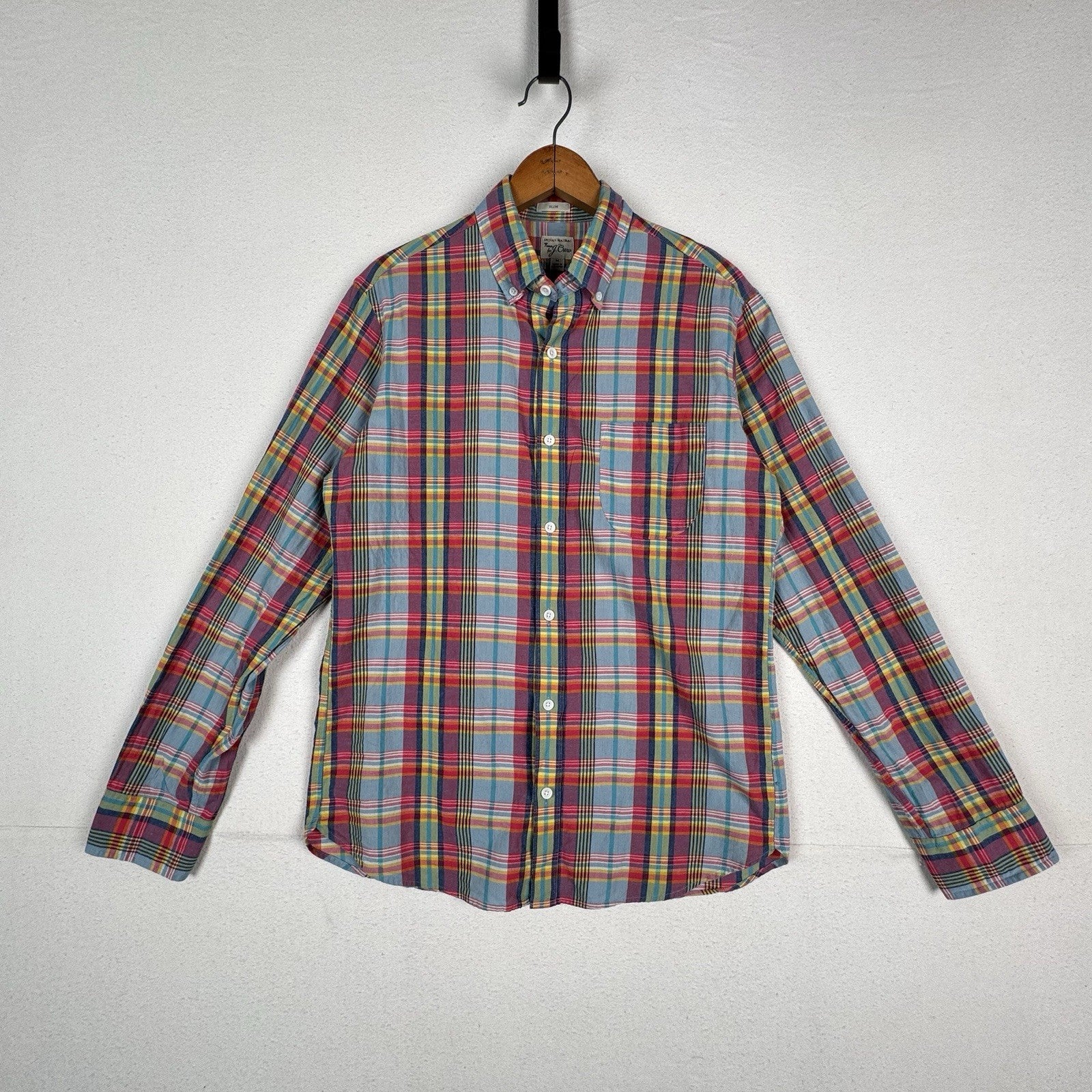 J. Crew Mens Medium Slim Fit Indian Madras Plaid Button Down Shirt Long Sleeve