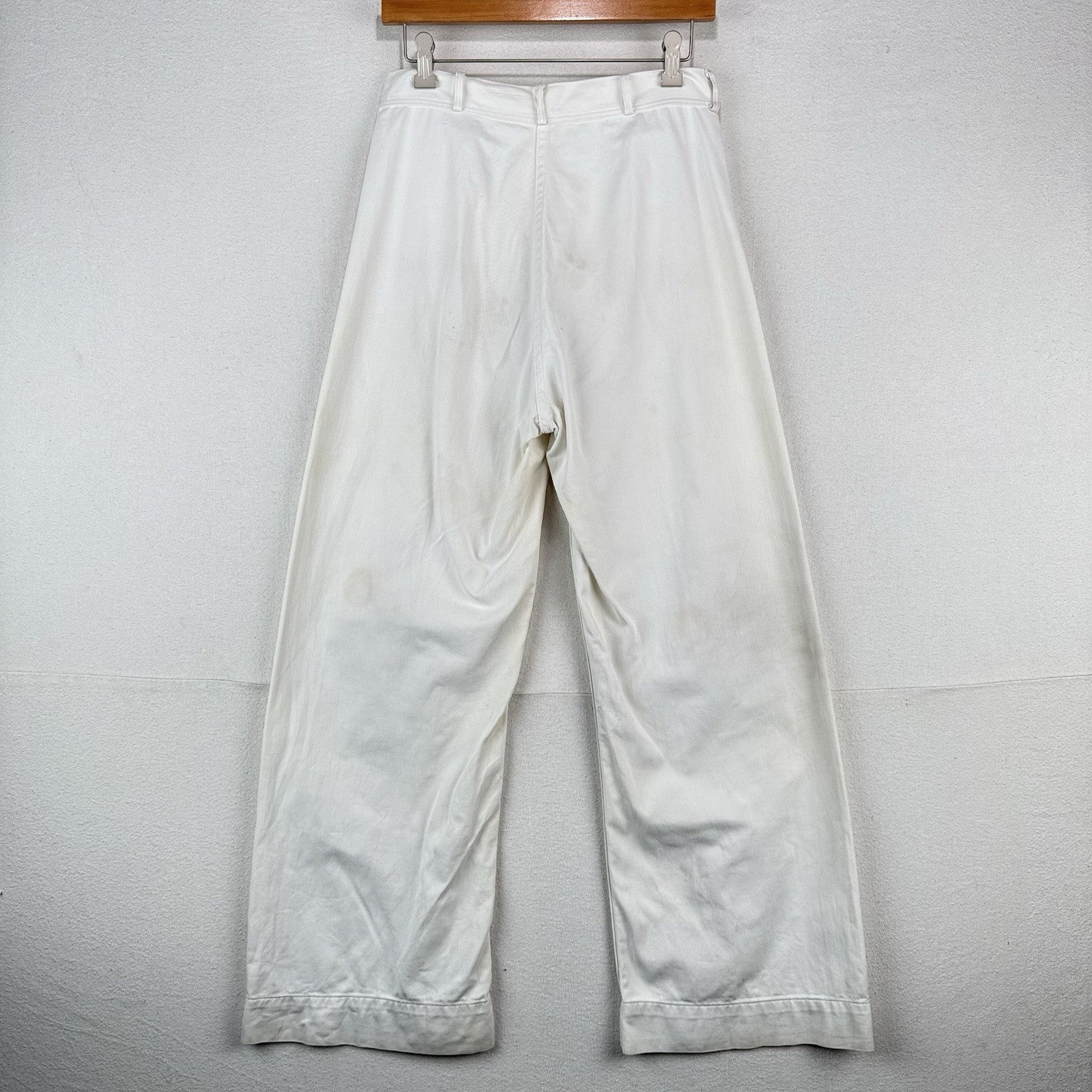 40's Vtg WWII US Navy USMC White Trousers Pants 28x28 Wide-leg 11" *Distressed