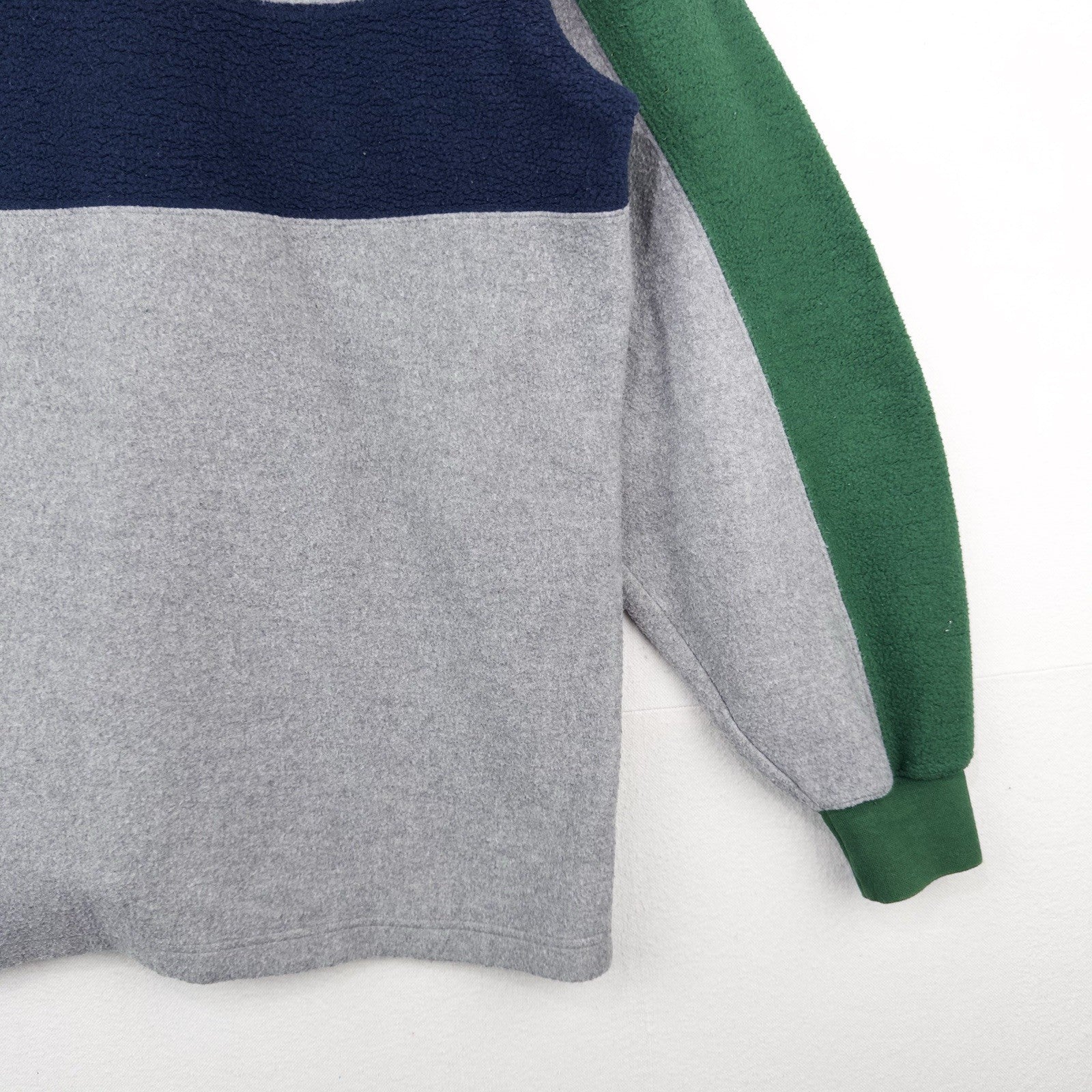 90’s Vtg Lands End Direct Merchants Men’s L Fleece Rugby Blue Green Gray