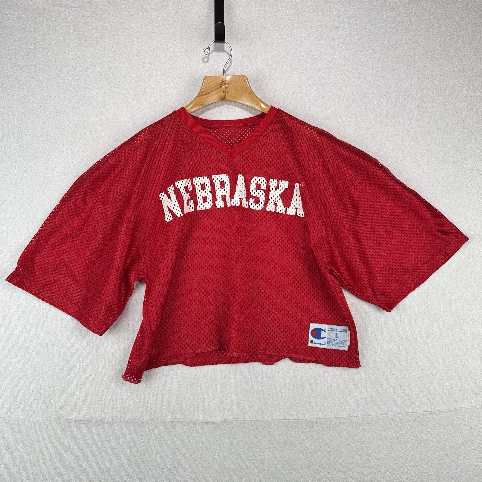 90’s Vintage Champion Nebraska Men’s L Football Practice Jersey Cropped Fishnet