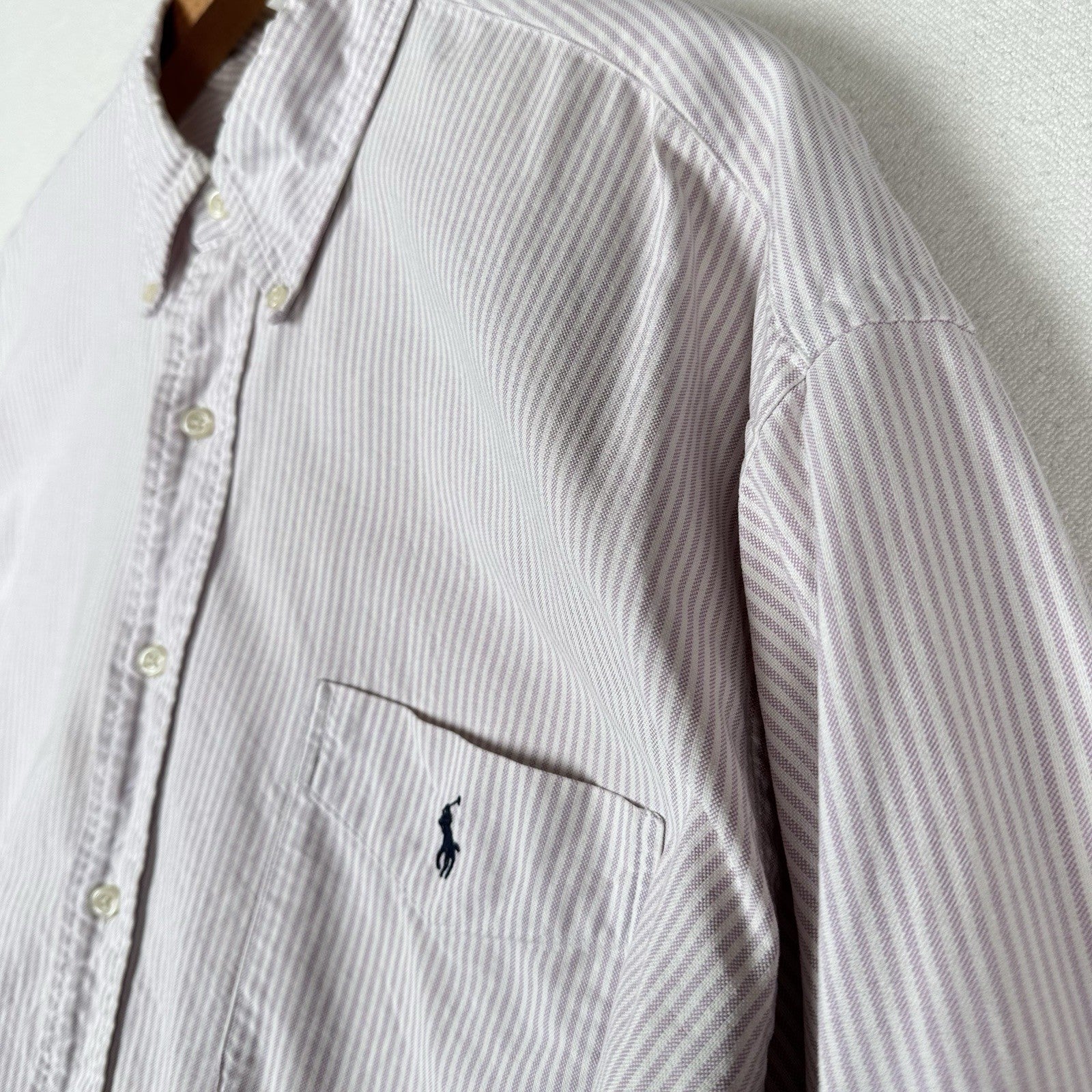 Vtg Polo Ralph Lauren University Big Shirt Fit Mens Purple Striped Oxford 2XL