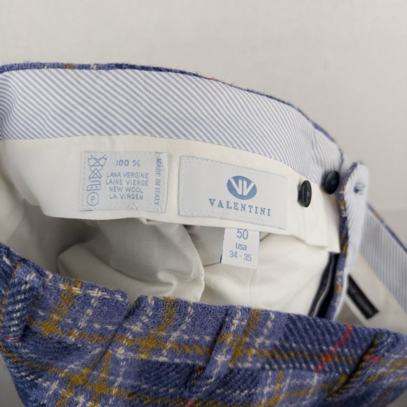Valentini Bergdorf Goodman Blue Tartan Plaid Wool Trousers Men’s 30x33 Pants 50