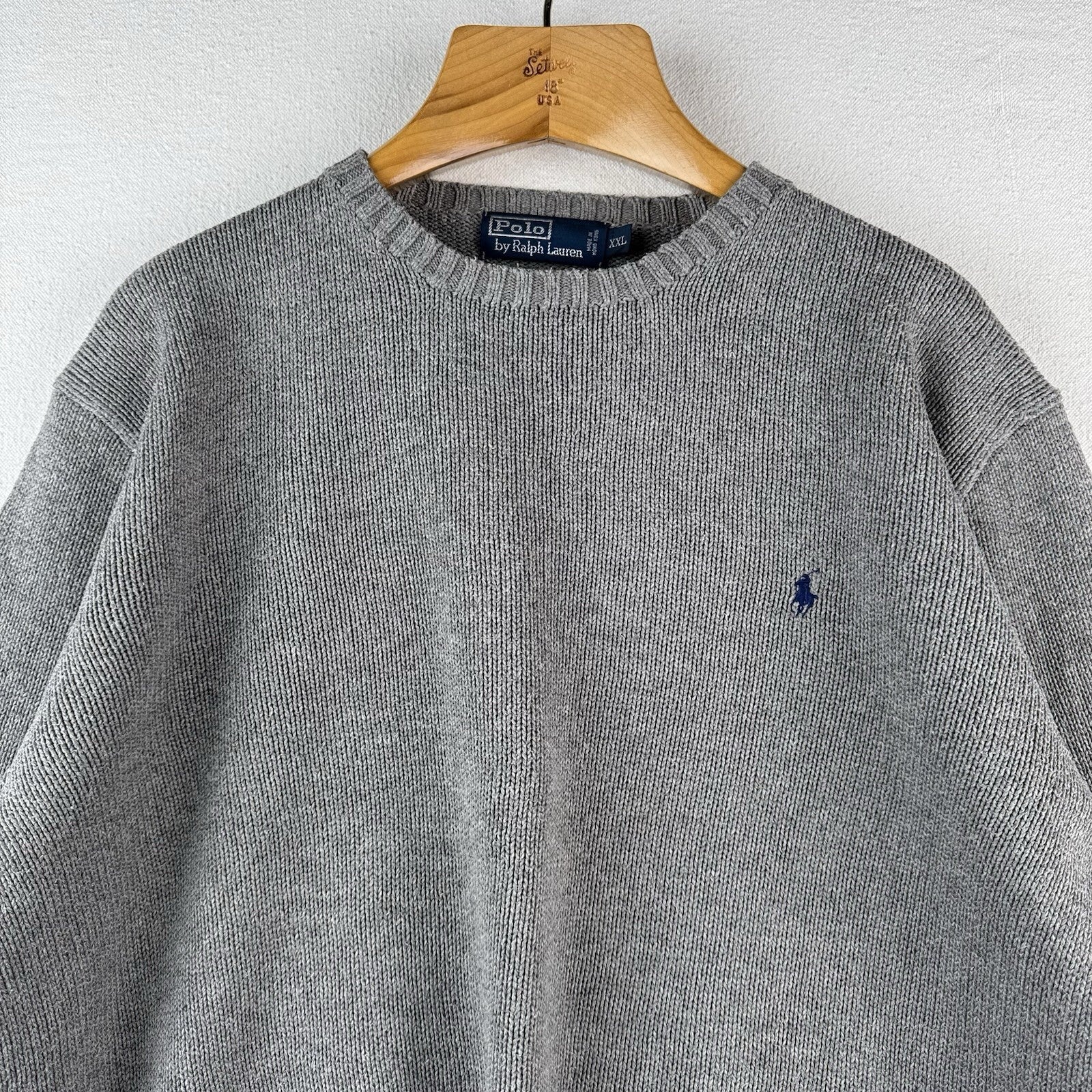 90’s Vintage Polo Ralph Lauren Knit Sweater Men’s 2XL Gray Cotton Crew Neck