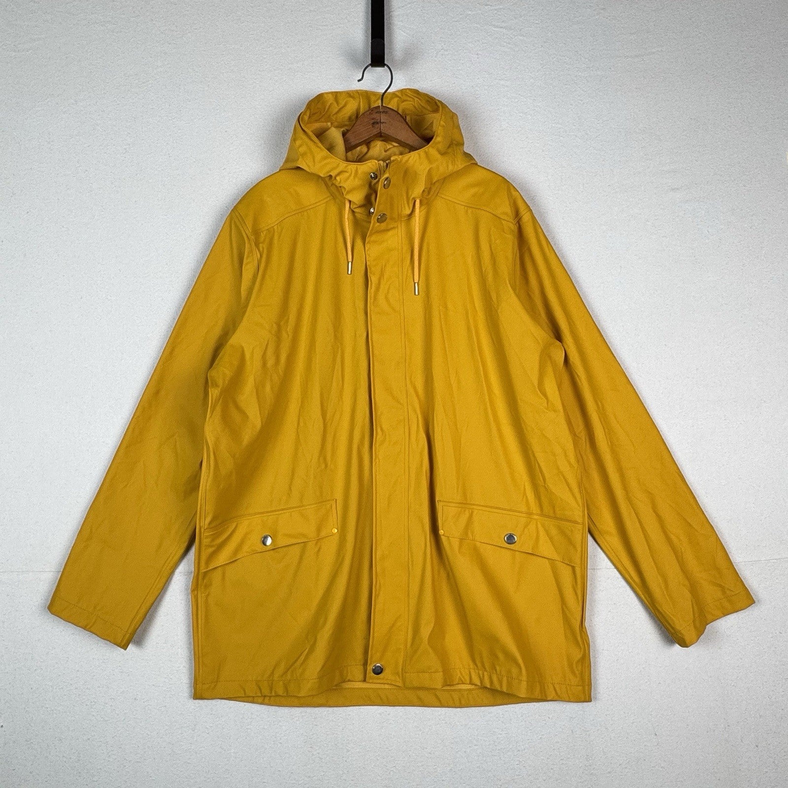 Helly Hansen Jacket Mens Extra Large XL Yellow Coat Rain Hooded Parka PVC