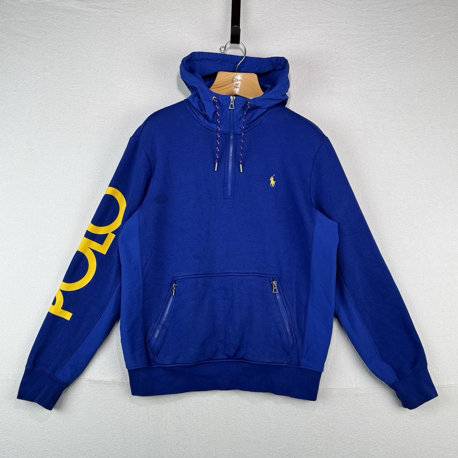 Polo Ralph Lauren Men’s M Logo Spectre Pullover Fleece Hoodie Quarter Zip Blue
