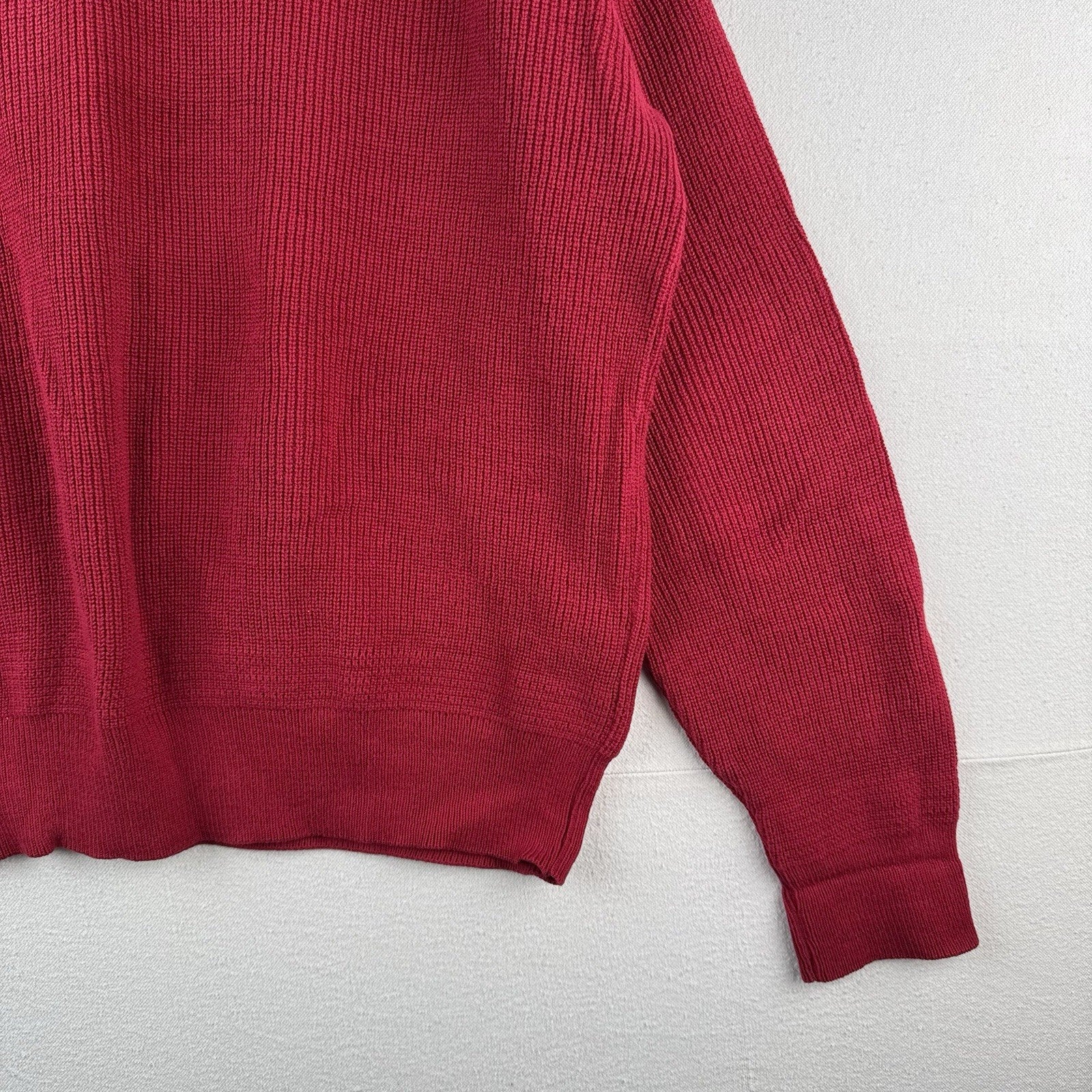 90s Vintage LL Bean Men's Large Red Henley Fisherman Sweater Made In USA