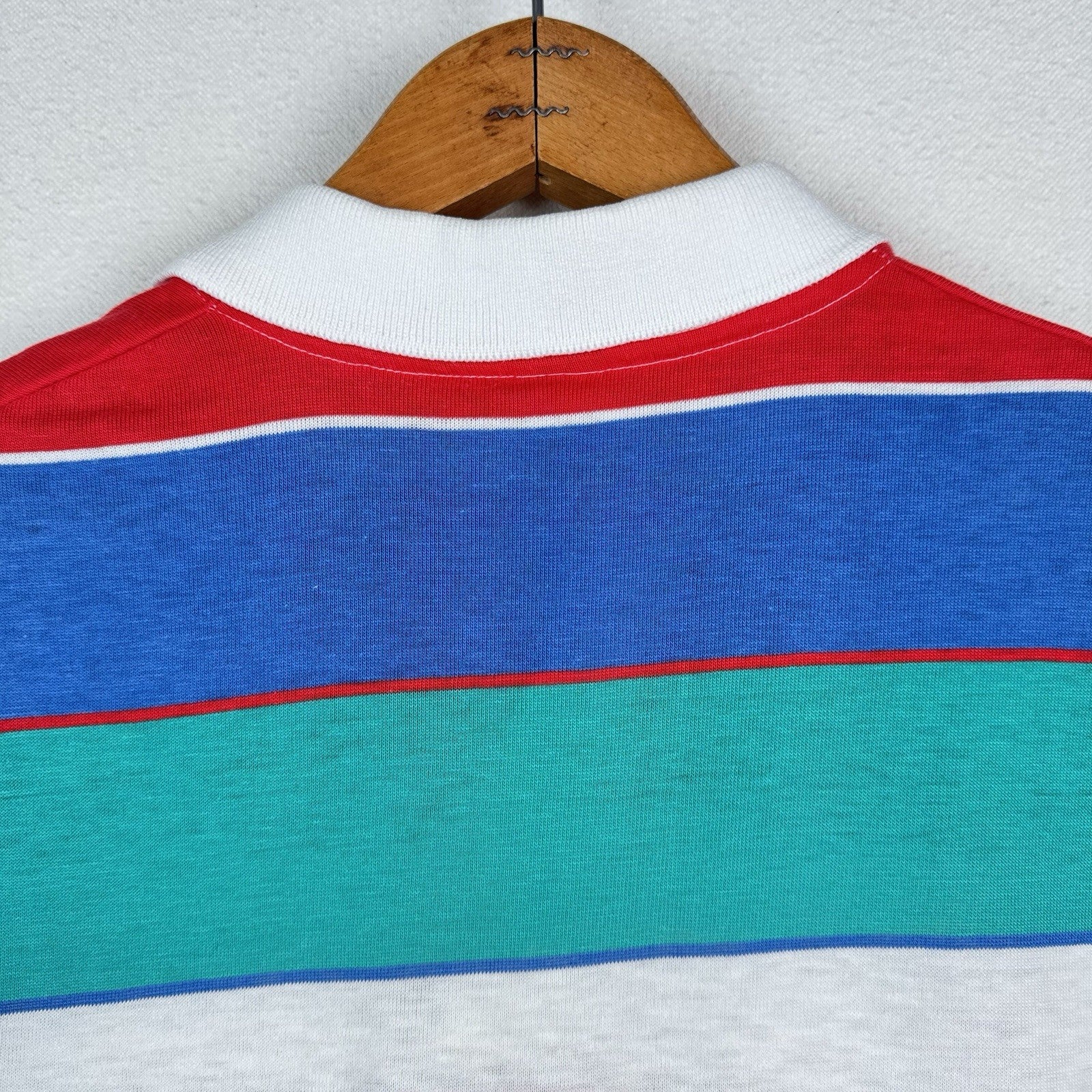 Vintage Munsingwear Polo Men’s Shirt L Striped Red White Blue Pocket Made in USA